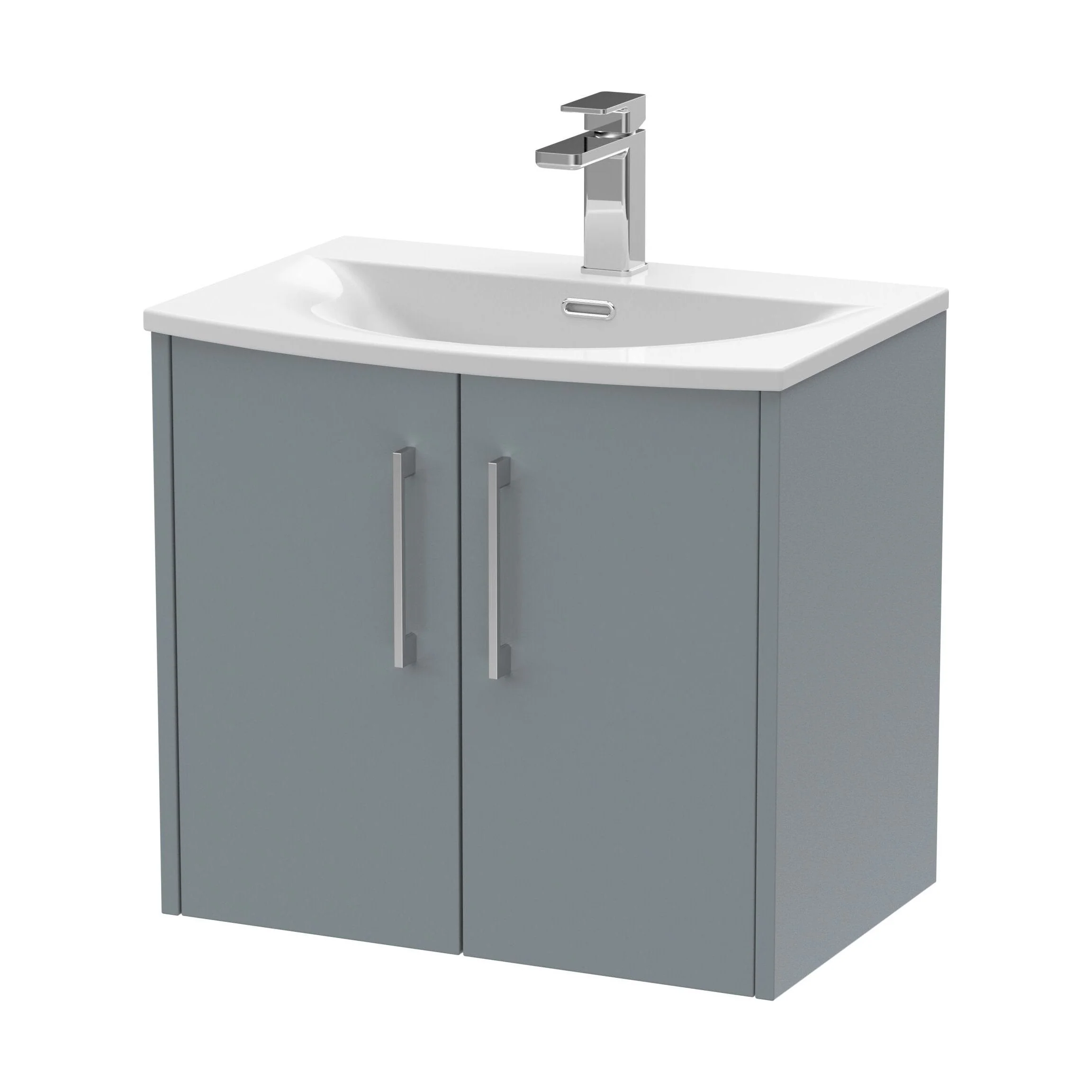 Winshill Contemporary 2 Door Wall Hung Vanity Unit with Curved Basin, Grey, 600mm