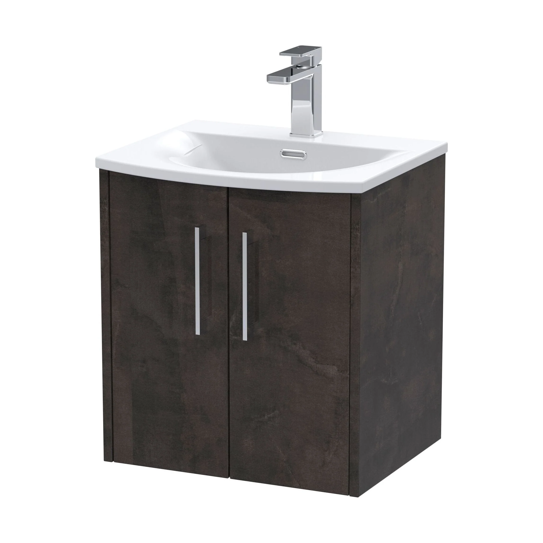 Winshill Contemporary 2 Door Wall Hung Vanity Unit with Curved Basin, Metallic Slate, 500mm