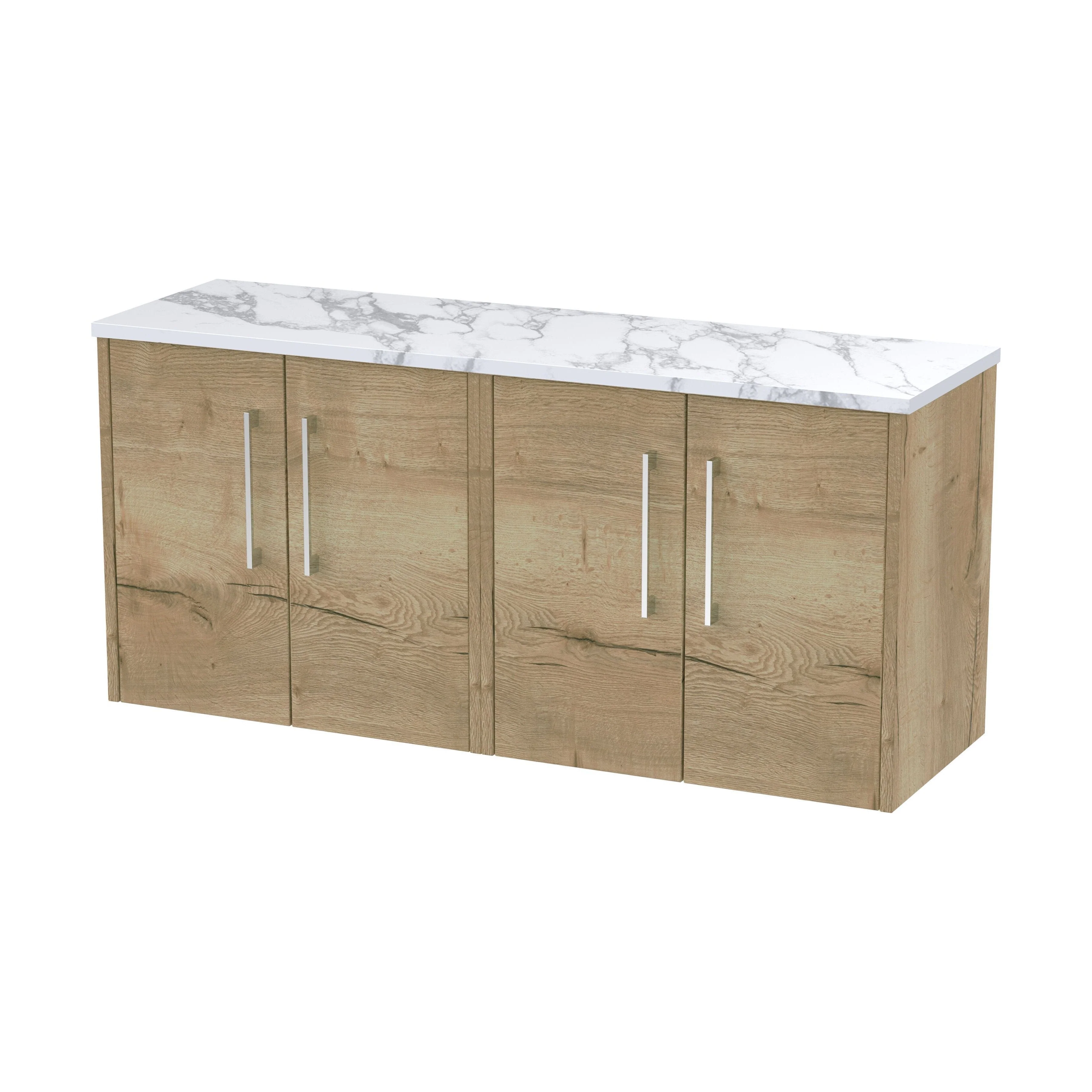 Winshill Contemporary 2 Door Wall Hung Vanity Unit with Laminate Worktop, Light Oak, 1200mm