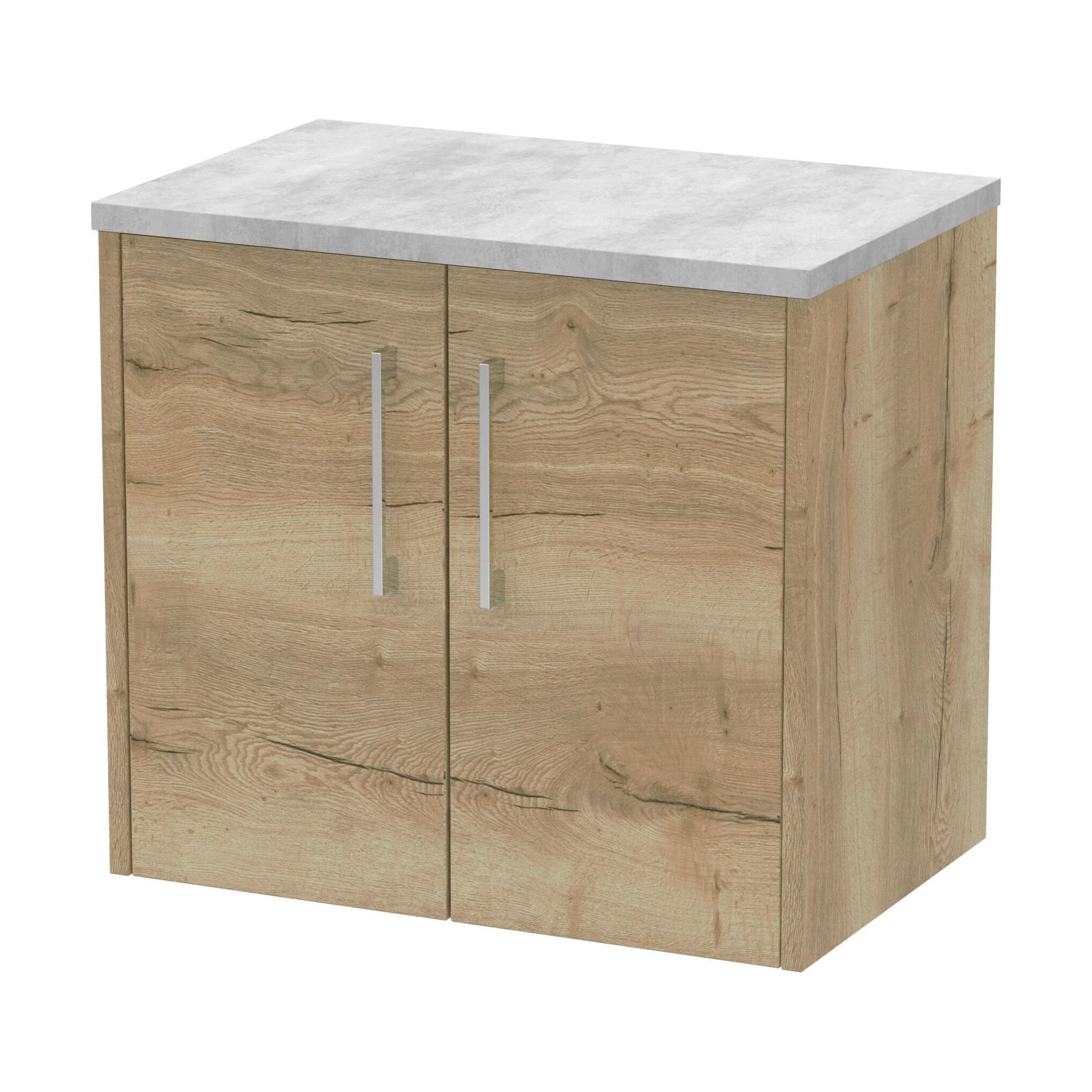 Winshill Contemporary 2 Door Wall Hung Vanity Unit with Laminate Worktop, Light Oak, 600mm