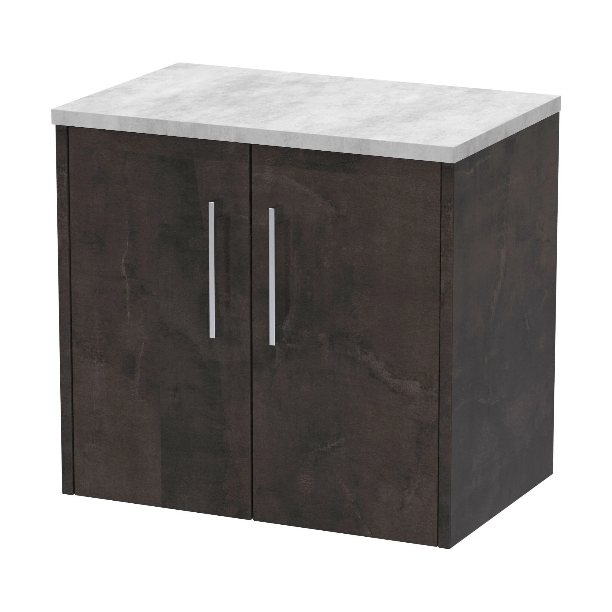 Winshill Contemporary 2 Door Wall Hung Vanity Unit with Laminate Worktop, Woodgrain Dark Grey, 600mm