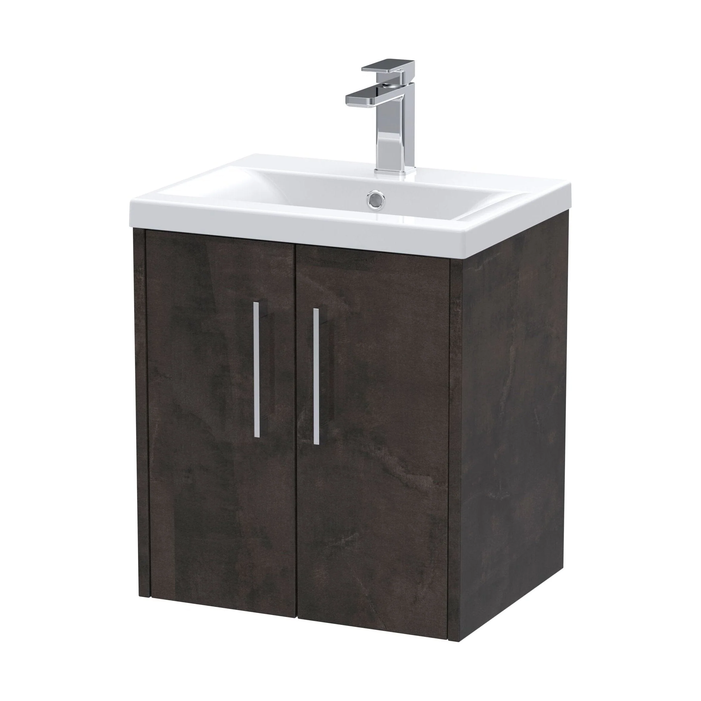 Winshill Contemporary 2 Door Wall Hung Vanity Unit with Mid-Edge Basin, Metallic Slate, 500mm
