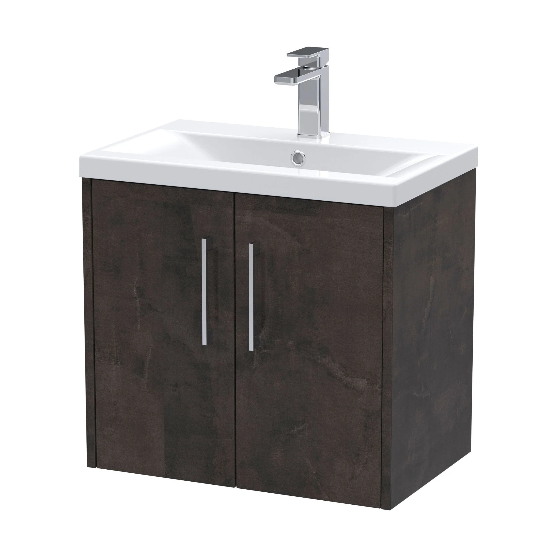 Winshill Contemporary 2 Door Wall Hung Vanity Unit with Mid-Edge Basin, Metallic Slate, 600mm