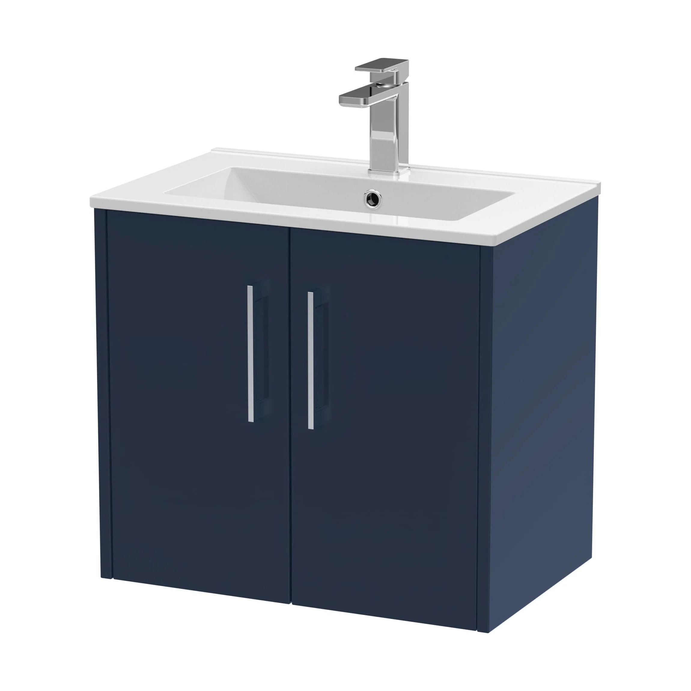 Winshill Contemporary 2 Door Wall Hung Vanity Unit with Minimalist Basin, Dark Blue, 600mm