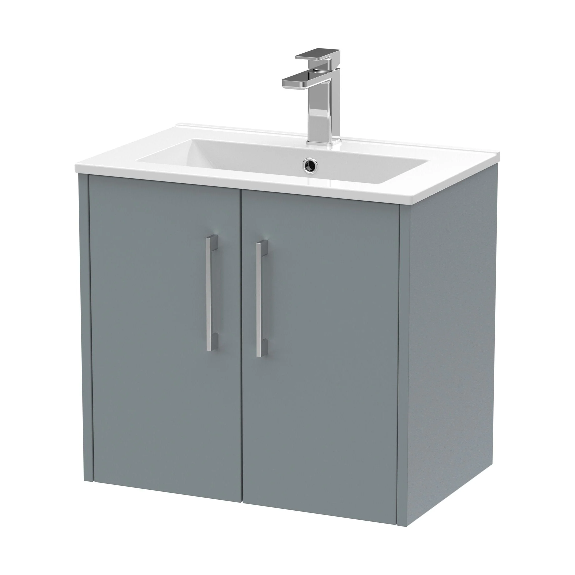 Winshill Contemporary 2 Door Wall Hung Vanity Unit with Minimalist Basin, Grey, 600mm