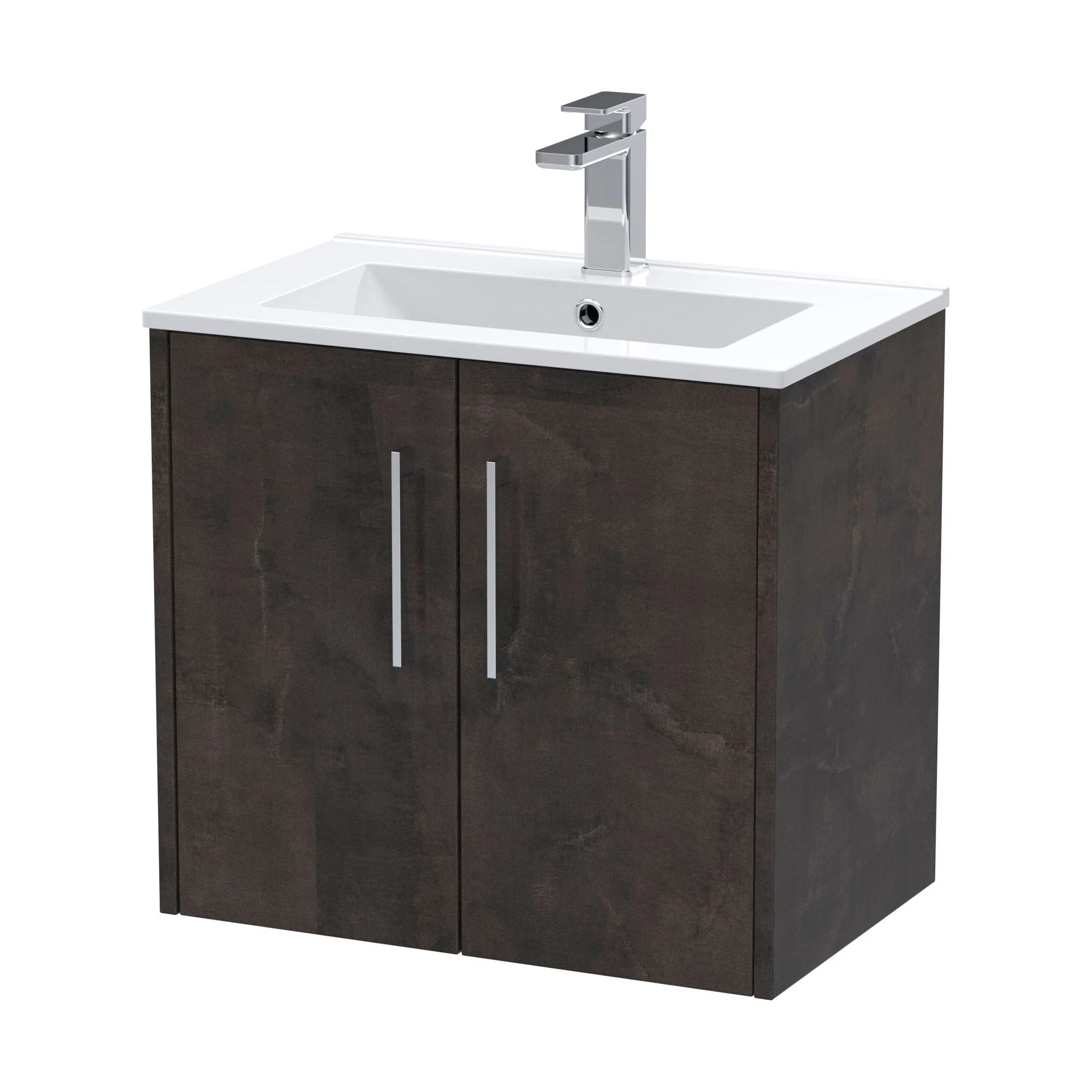 Winshill Contemporary 2 Door Wall Hung Vanity Unit with Minimalist Basin, Metallic Slate, 600mm