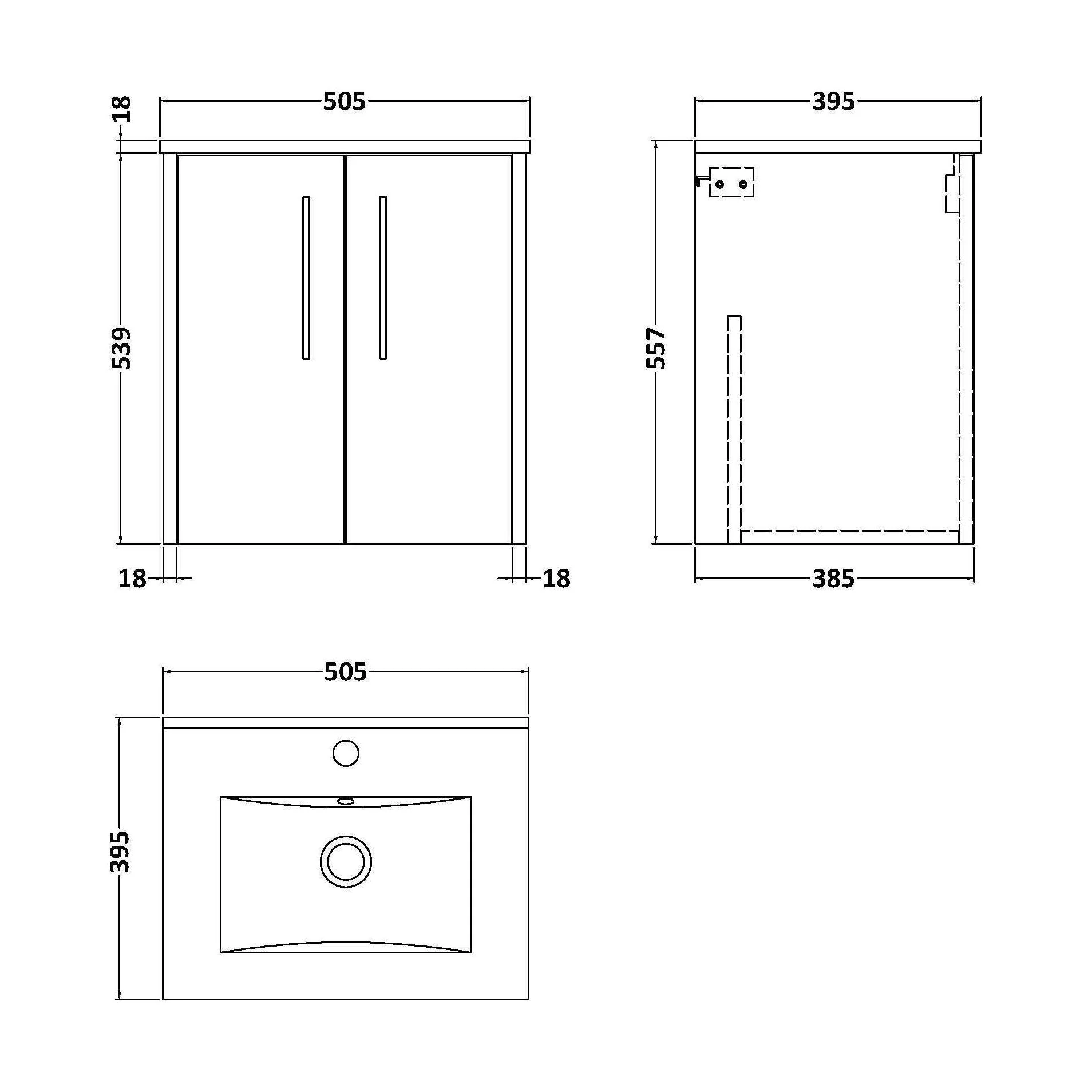 Winshill Contemporary 2 Door Wall Hung Vanity Unit with Minimalist Basin, Woodgrain Dark Grey, 500mm - Image 2