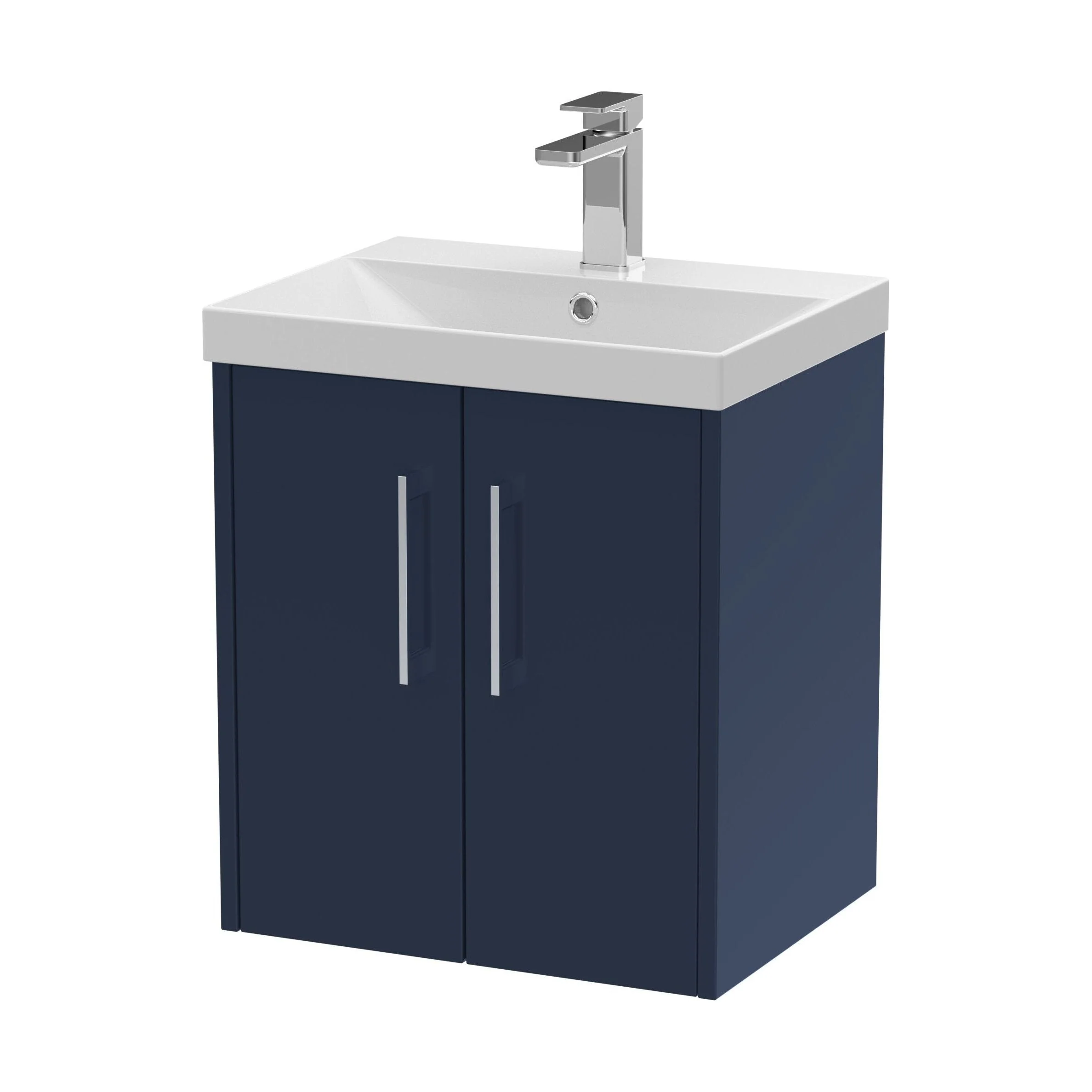 Winshill Contemporary 2 Door Wall Hung Vanity Unit with Thin Edge Basin, Dark Blue, 500mm