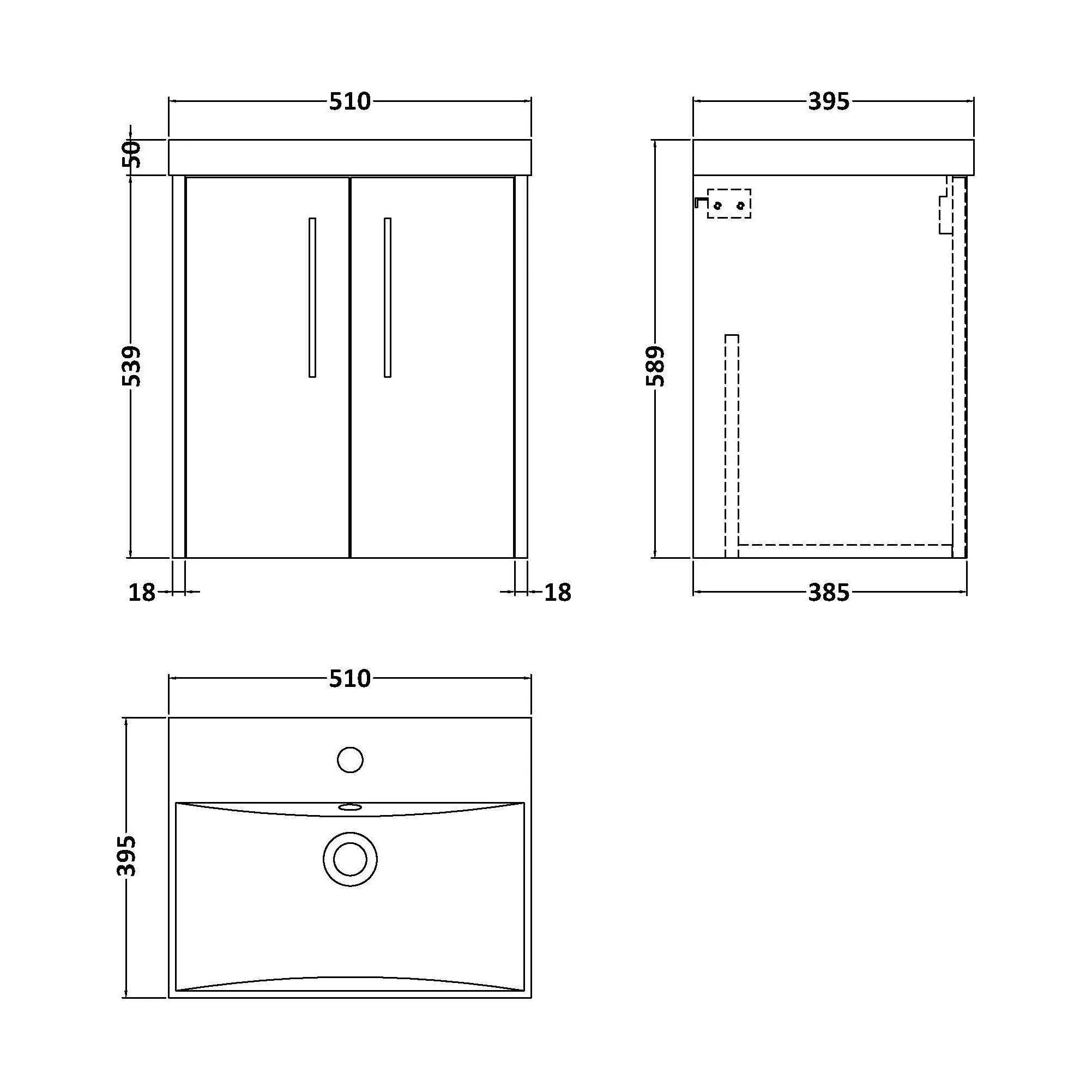 Winshill Contemporary 2 Door Wall Hung Vanity Unit with Thin Edge Basin, Dark Blue, 500mm - Image 2