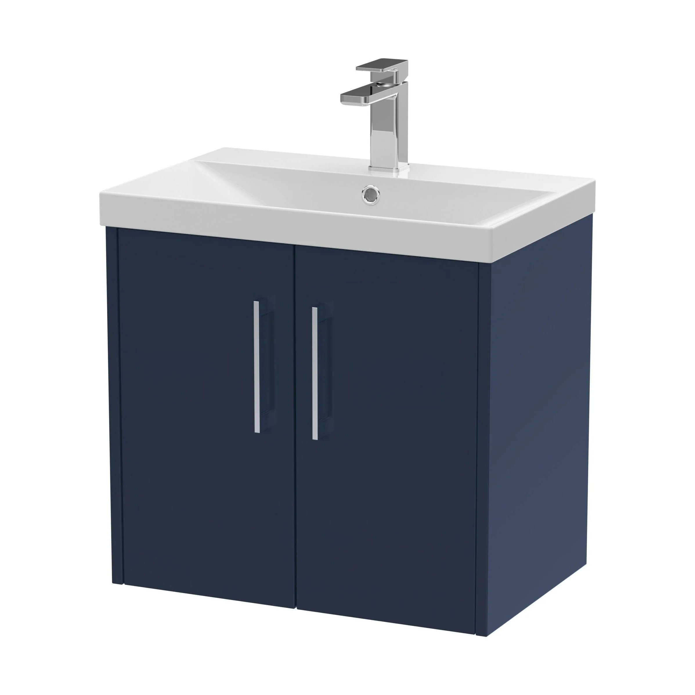 Winshill Contemporary 2 Door Wall Hung Vanity Unit with Thin Edge Basin, Dark Blue, 600mm