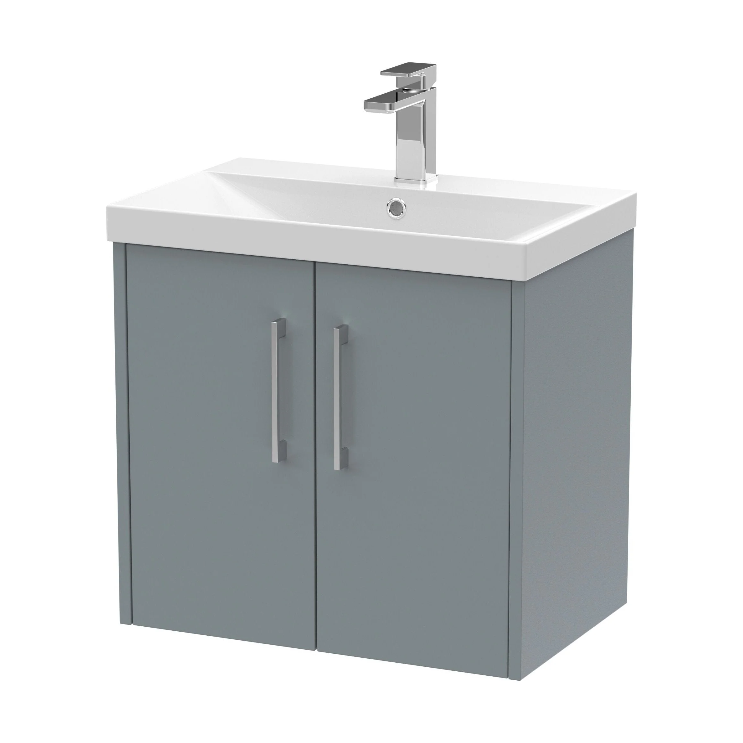 Winshill Contemporary 2 Door Wall Hung Vanity Unit with Thin Edge Basin, Grey, 600mm