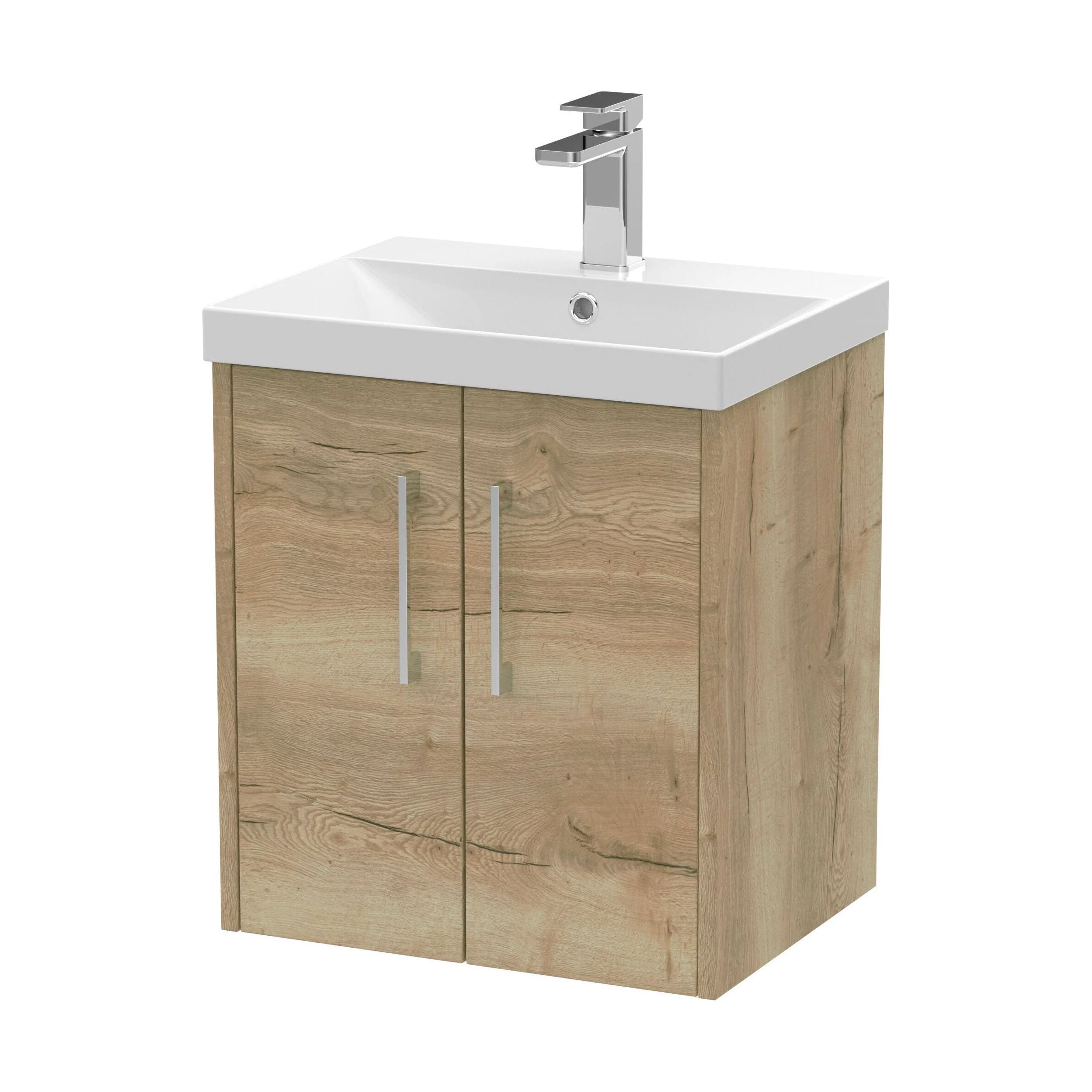 Winshill Contemporary 2 Door Wall Hung Vanity Unit with Thin Edge Basin, Light Oak, 500mm