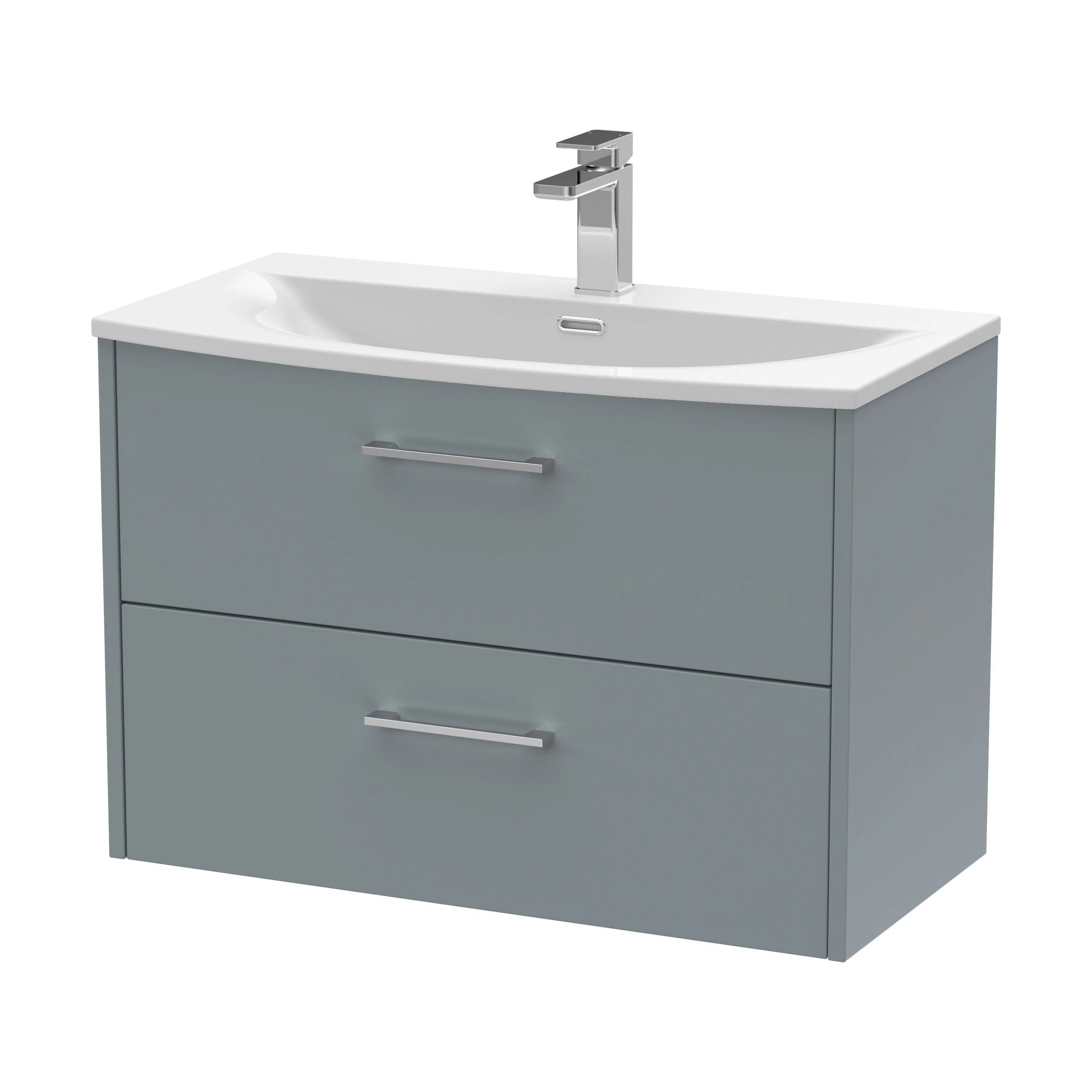 Winshill Contemporary 2 Drawer Wall Hung Vanity Unit with Curved Basin, Grey, 800mm