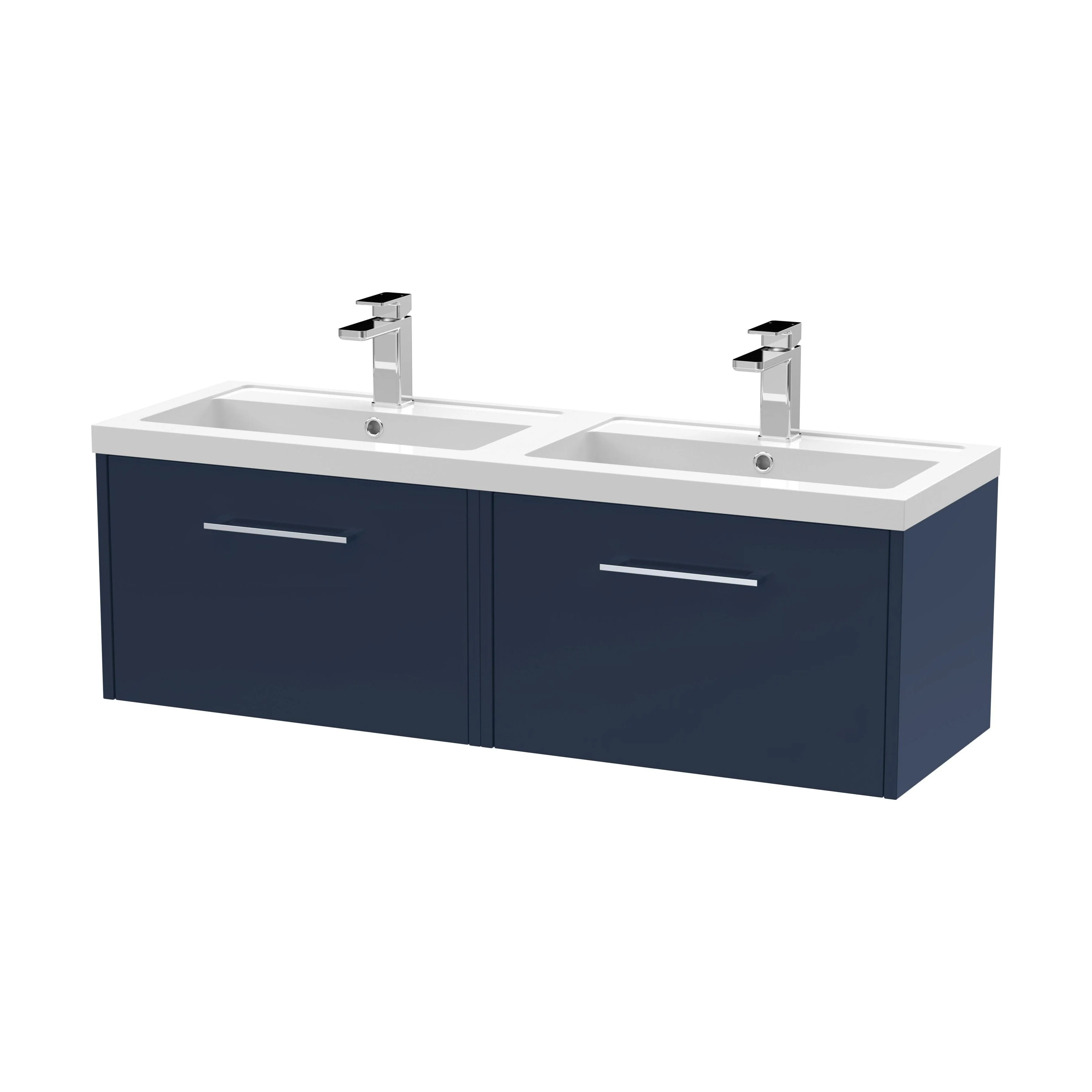 Winshill Contemporary 2 Drawer Wall Hung Vanity Unit with Double Basin, Dark Blue, 1200mm