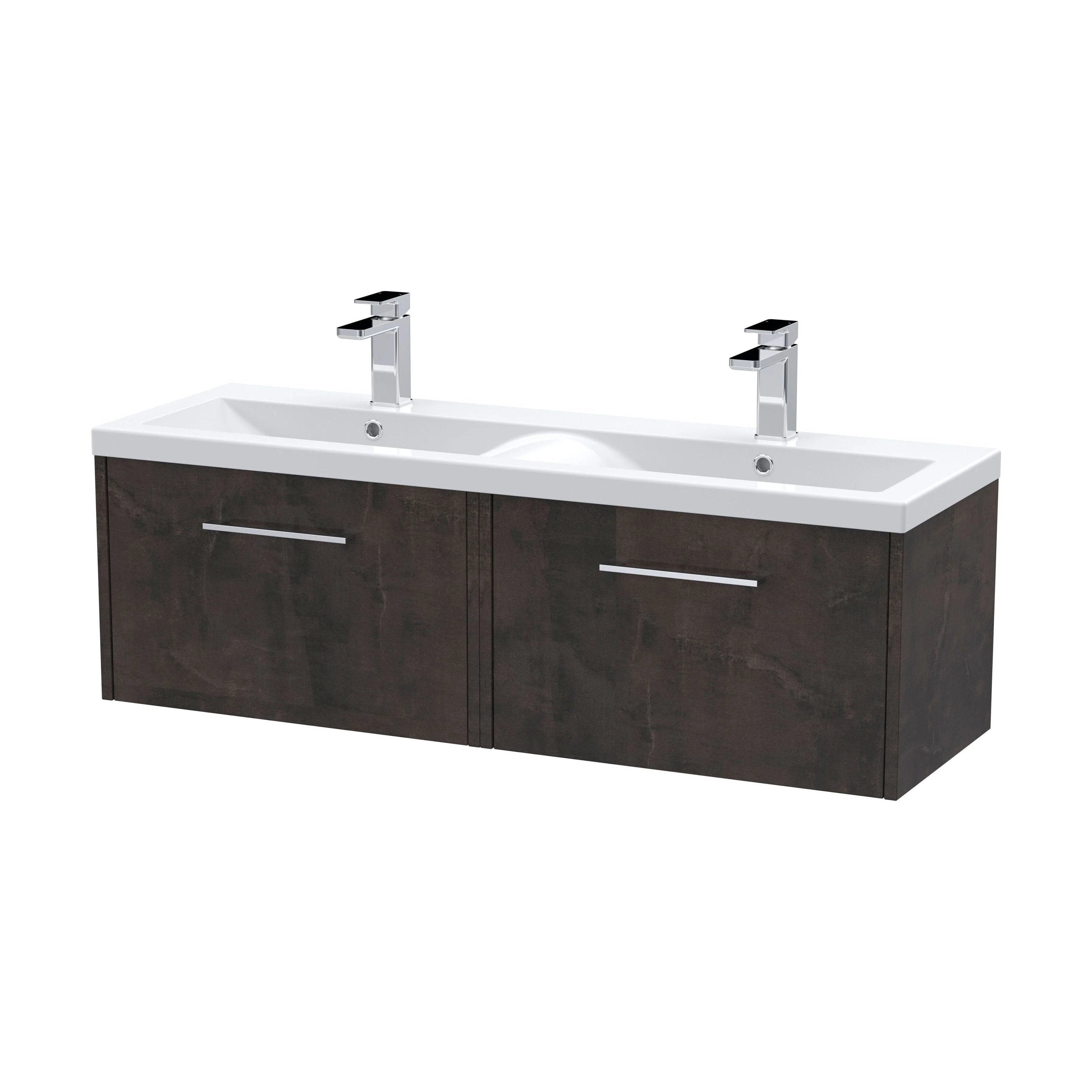 Winshill Contemporary 2 Drawer Wall Hung Vanity Unit with Double Basin, Metallic Slate, 1200mm