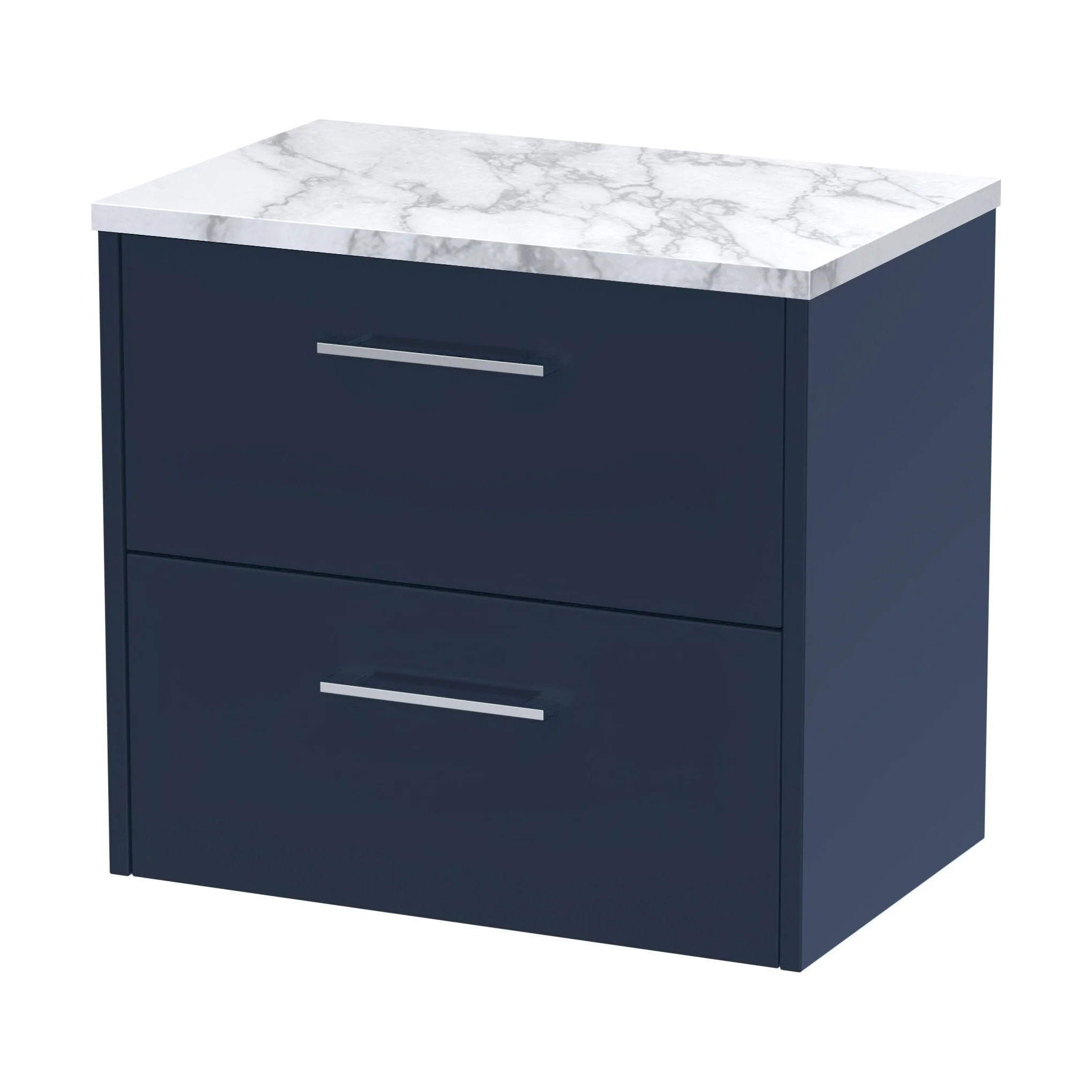 Winshill Contemporary 2 Drawer Wall Hung Vanity Unit with Laminate Worktop, Dark Blue, 600mm