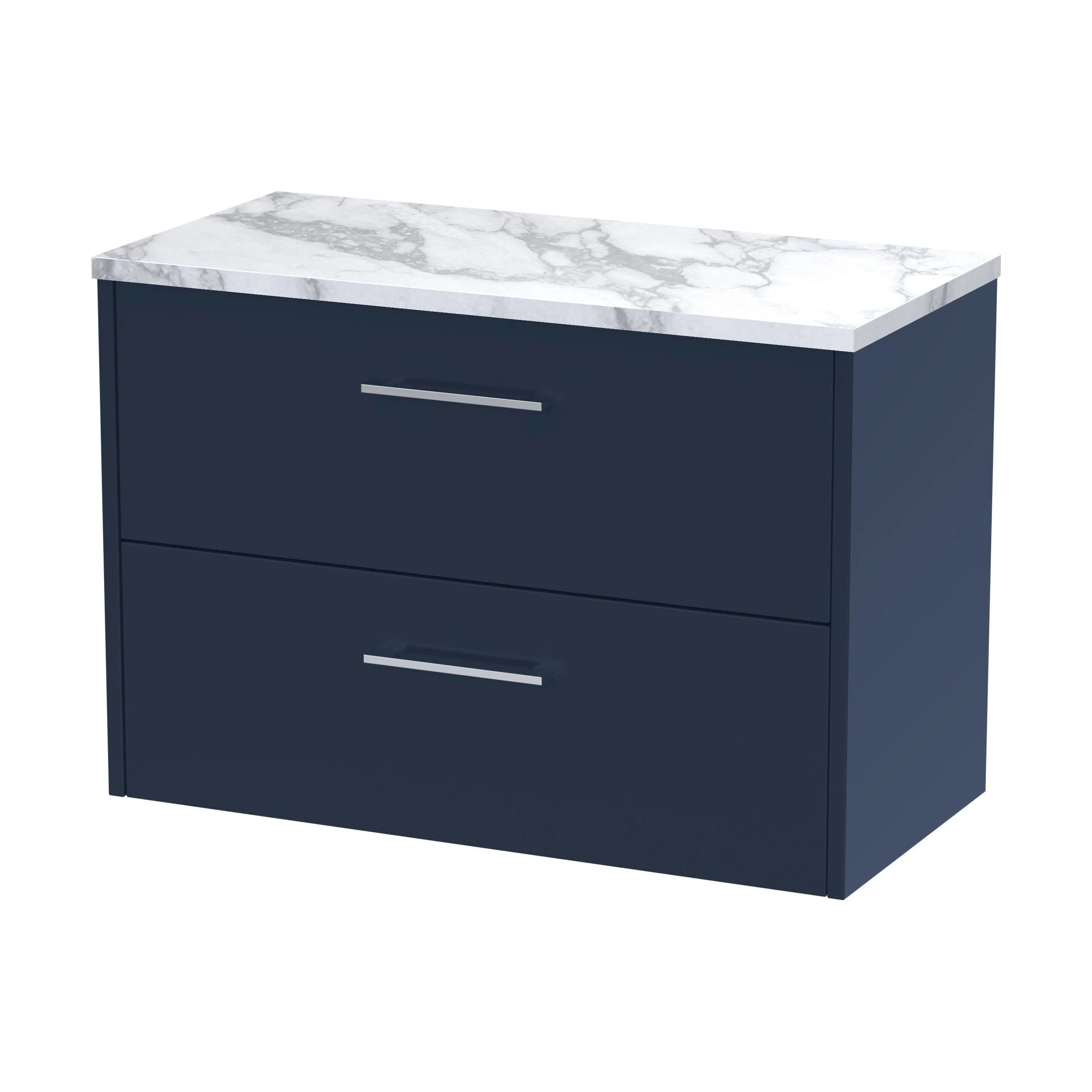 Winshill Contemporary 2 Drawer Wall Hung Vanity Unit with Laminate Worktop, Dark Blue, 800mm