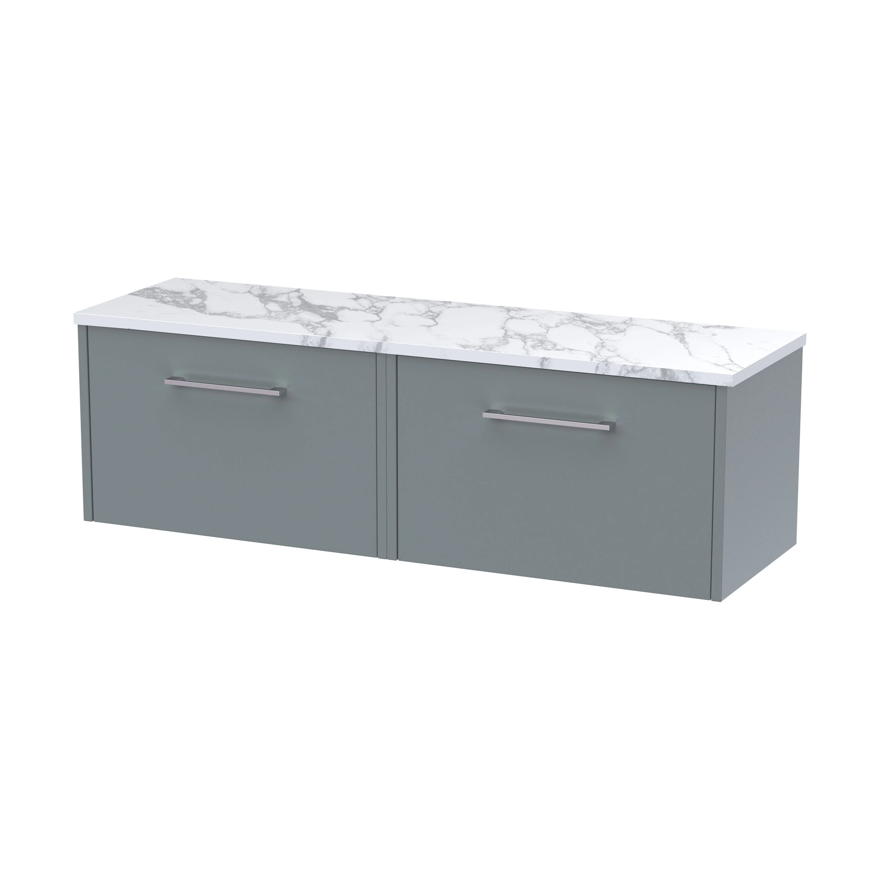 Winshill Contemporary 2 Drawer Wall Hung Vanity Unit with Laminate Worktop, Grey, 1200mm