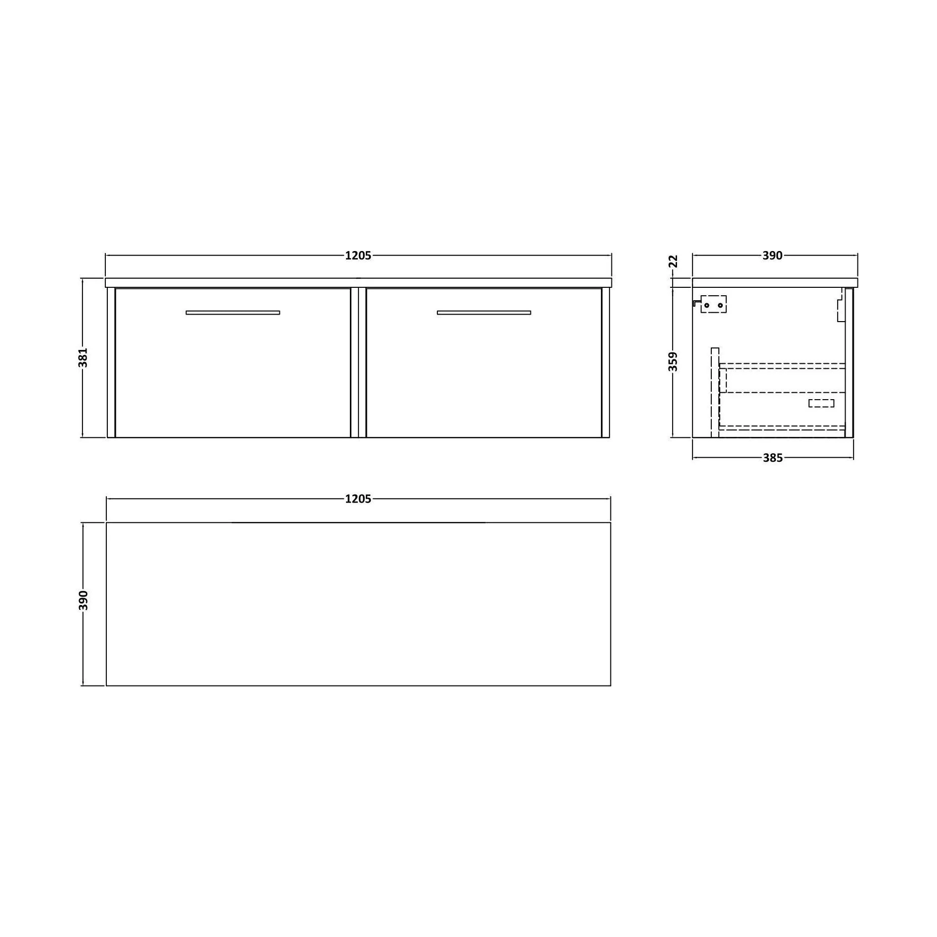 Winshill Contemporary 2 Drawer Wall Hung Vanity Unit with Laminate Worktop, Grey, 1200mm - Image 2