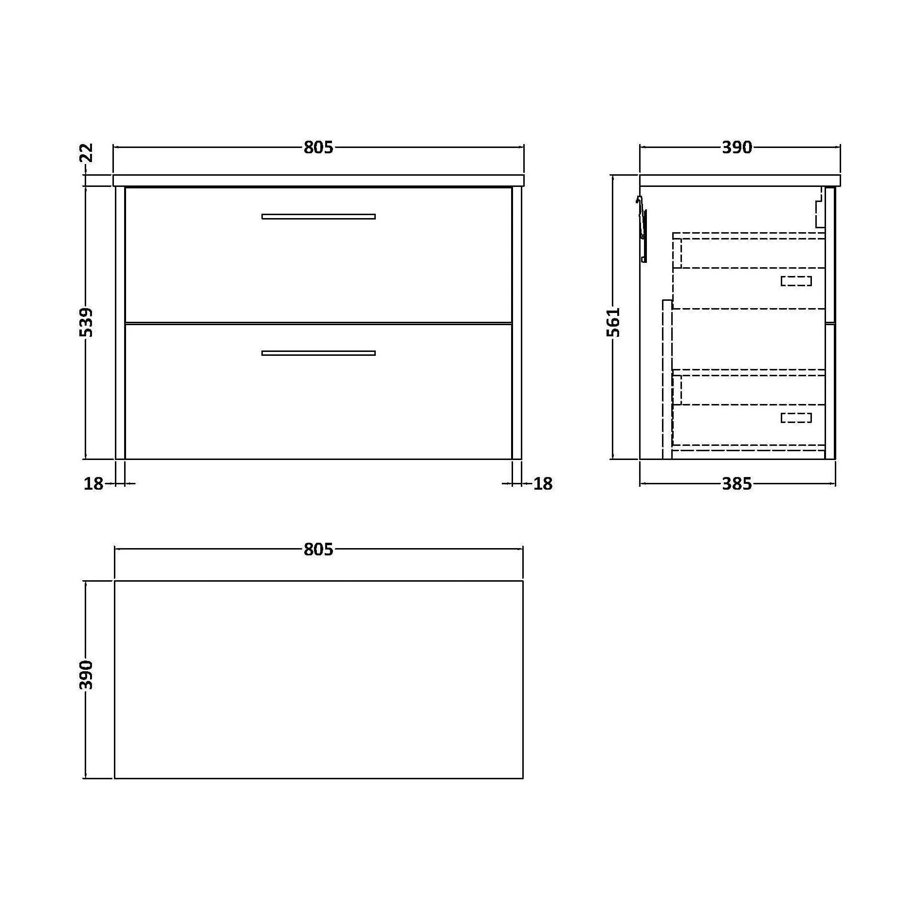 Winshill Contemporary 2 Drawer Wall Hung Vanity Unit with Laminate Worktop, Grey, 800mm - Image 2