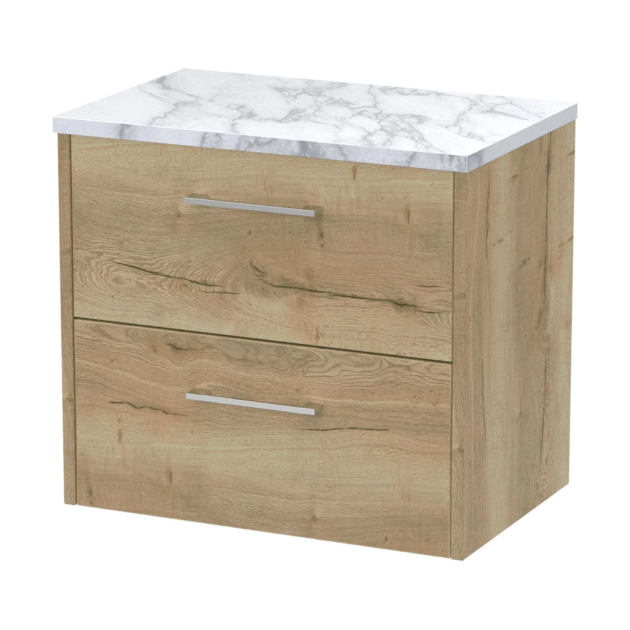 Winshill Contemporary 2 Drawer Wall Hung Vanity Unit with Laminate Worktop, Light Oak, 600mm
