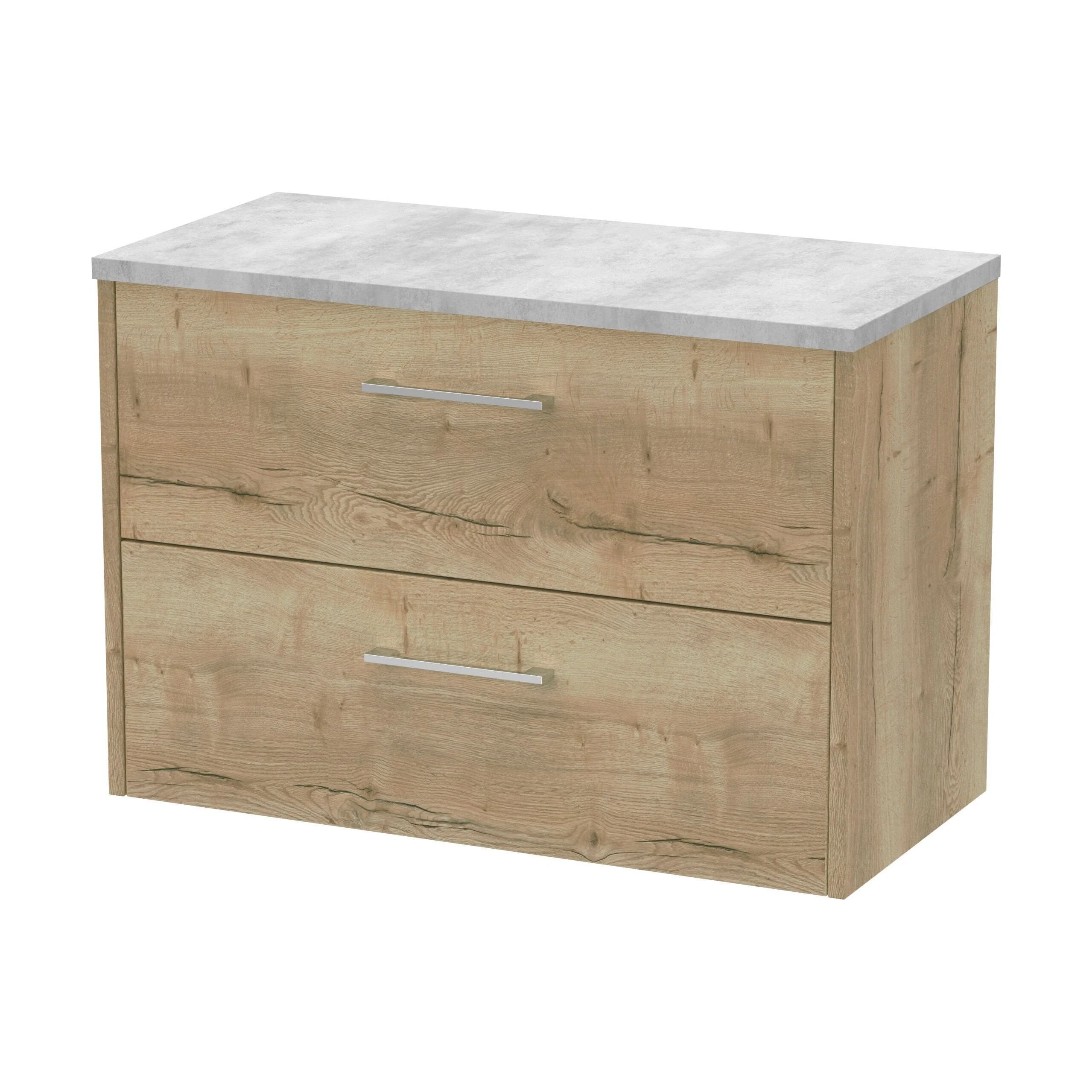 Winshill Contemporary 2 Drawer Wall Hung Vanity Unit with Laminate Worktop, Light Oak, 800mm