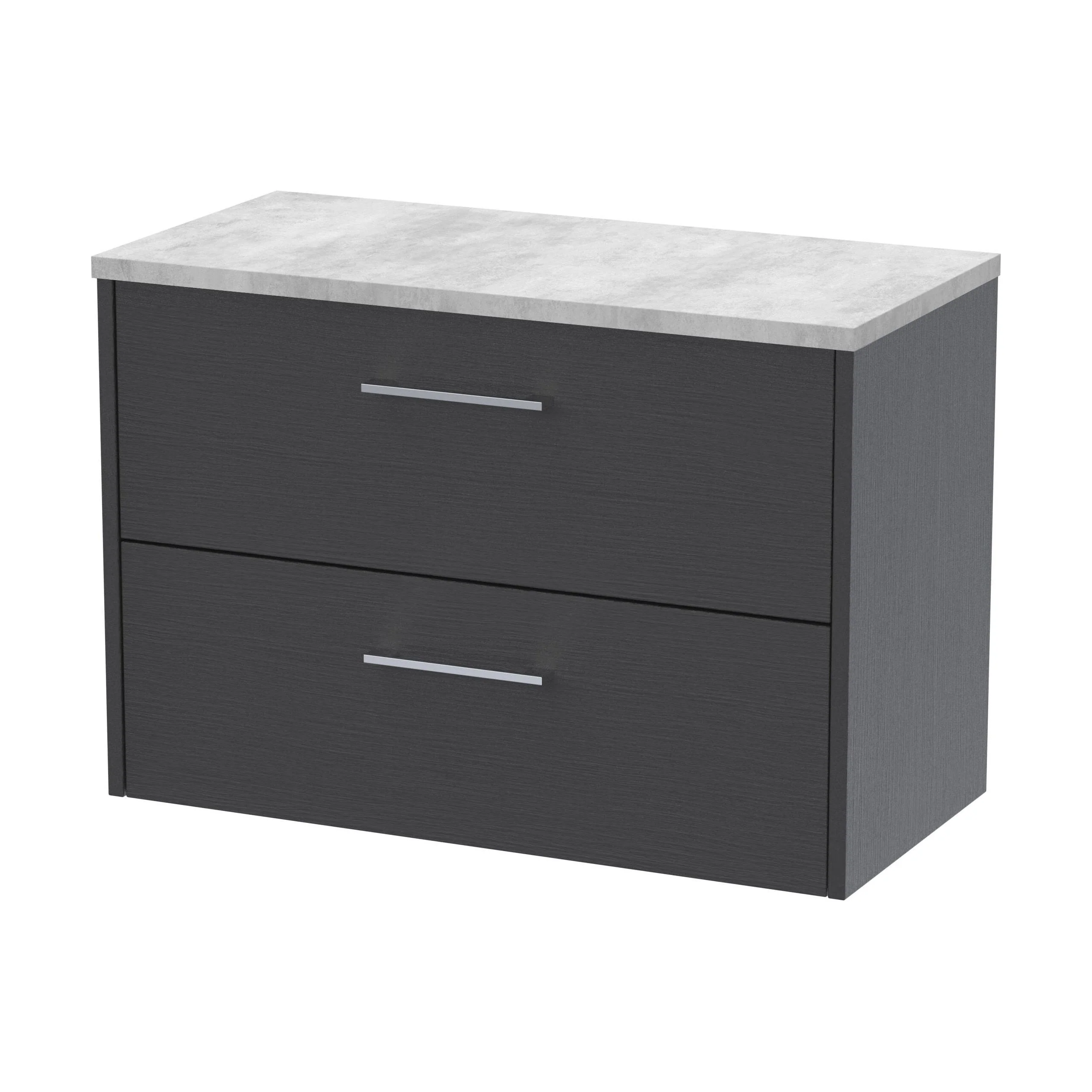Winshill Contemporary 2 Drawer Wall Hung Vanity Unit with Laminate Worktop, Woodgrain Dark Grey, 800mm