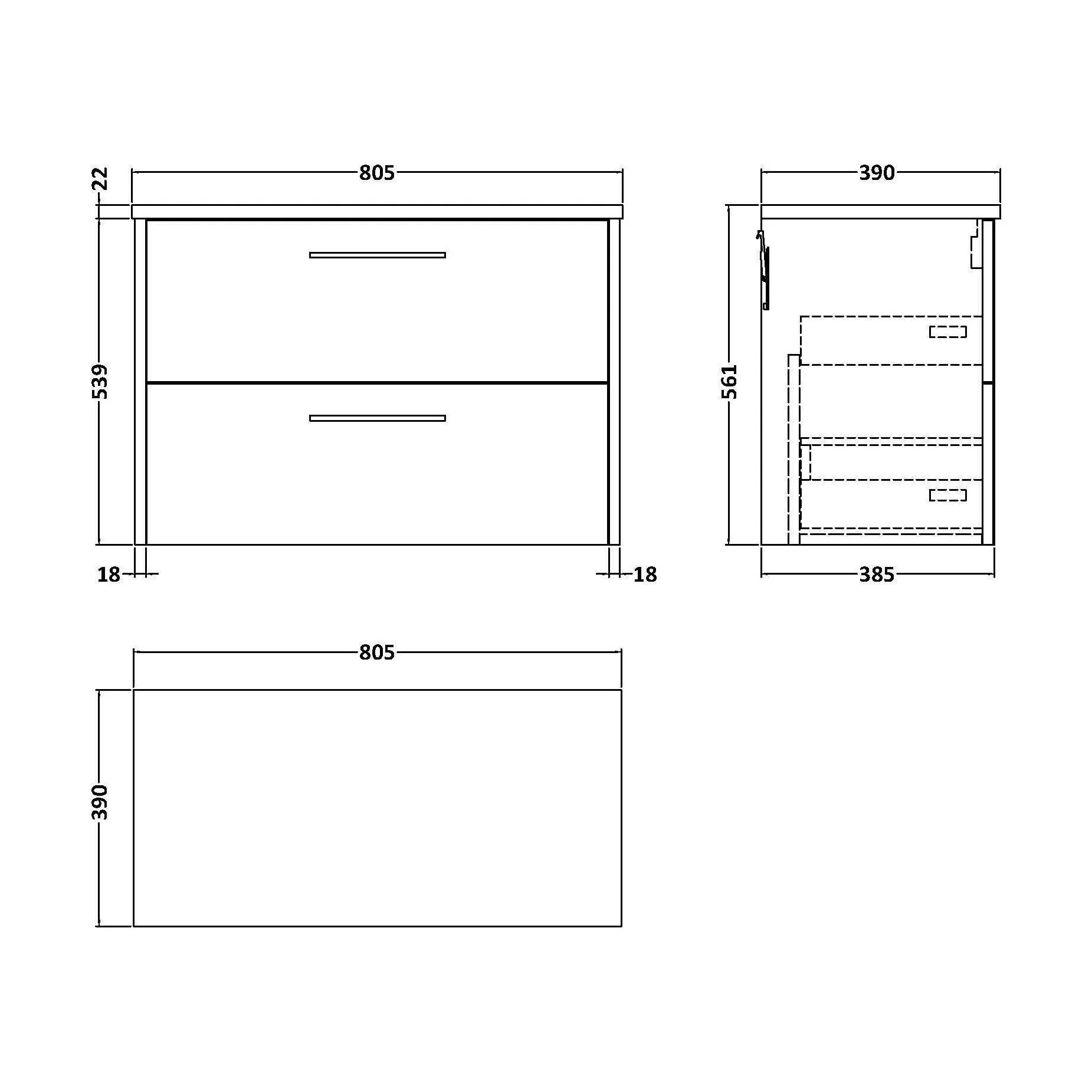Winshill Contemporary 2 Drawer Wall Hung Vanity Unit with Laminate Worktop, Woodgrain Dark Grey, 800mm - Image 2