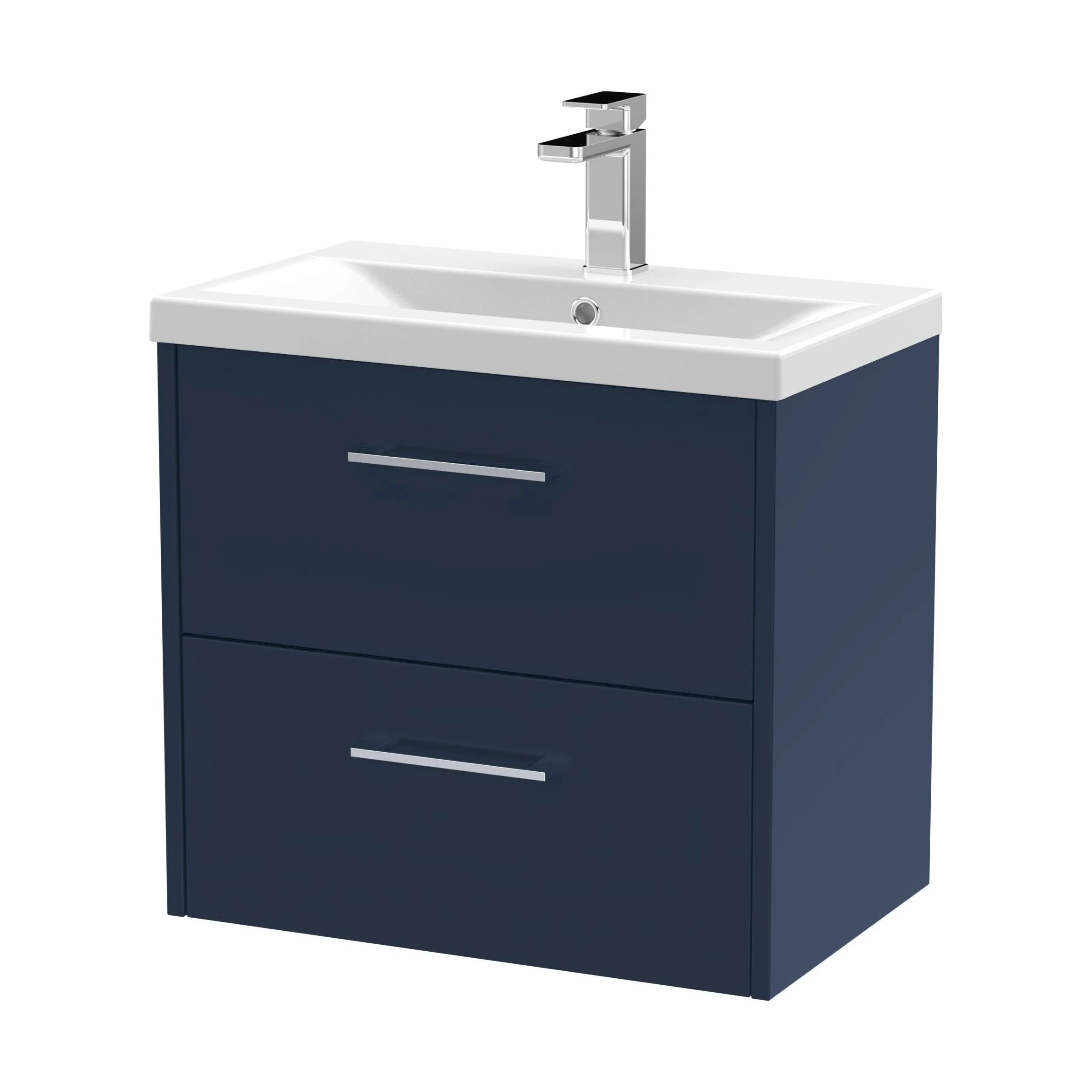 Winshill Contemporary 2 Drawer Wall Hung Vanity Unit with Mid-Edge Basin, Dark Blue, 600mm