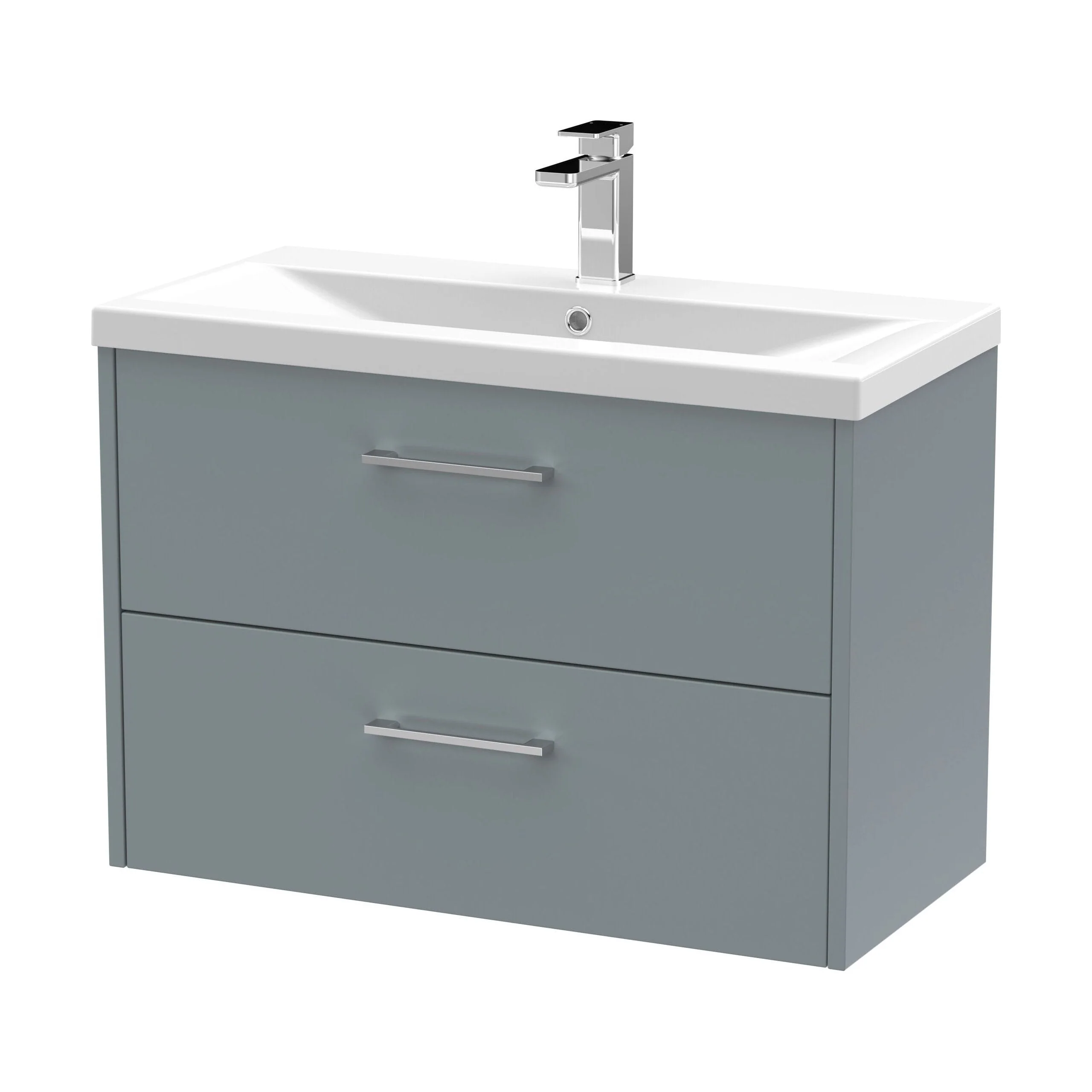 Winshill Contemporary 2 Drawer Wall Hung Vanity Unit with Mid-Edge Basin, Grey, 800mm