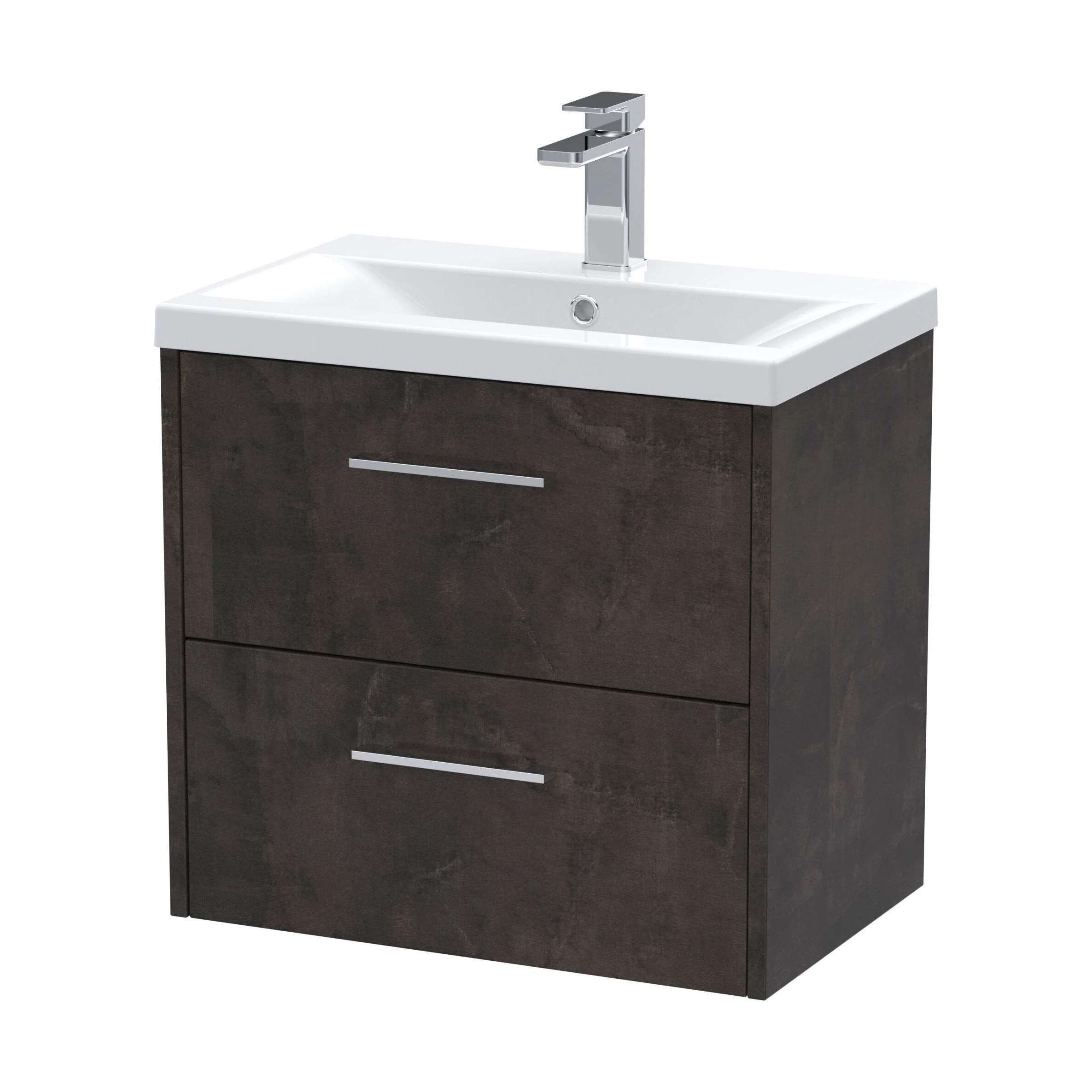 Winshill Contemporary 2 Drawer Wall Hung Vanity Unit with Mid-Edge Basin, Metallic Slate, 600mm