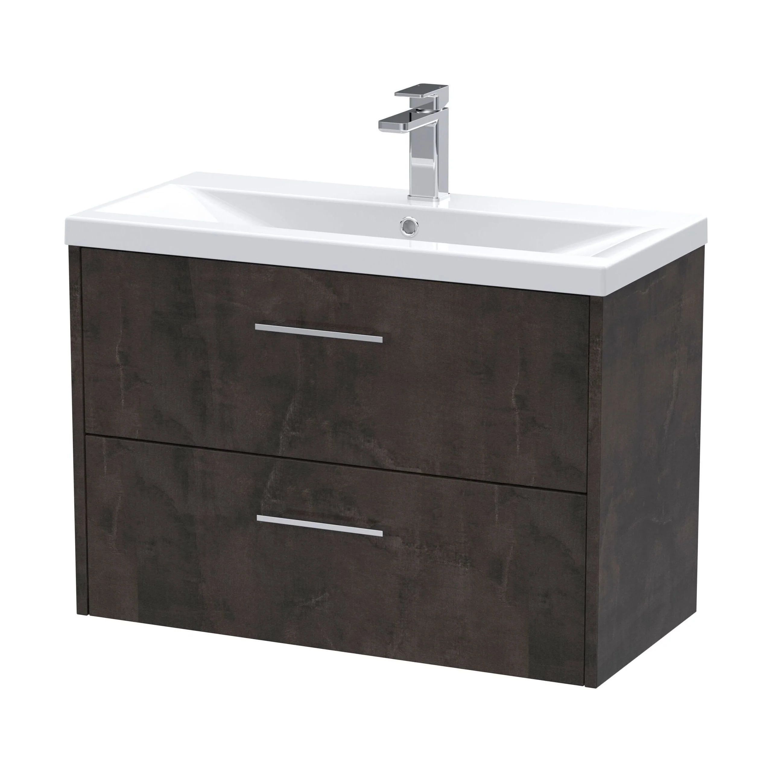 Winshill Contemporary 2 Drawer Wall Hung Vanity Unit with Mid-Edge Basin, Metallic Slate, 800mm