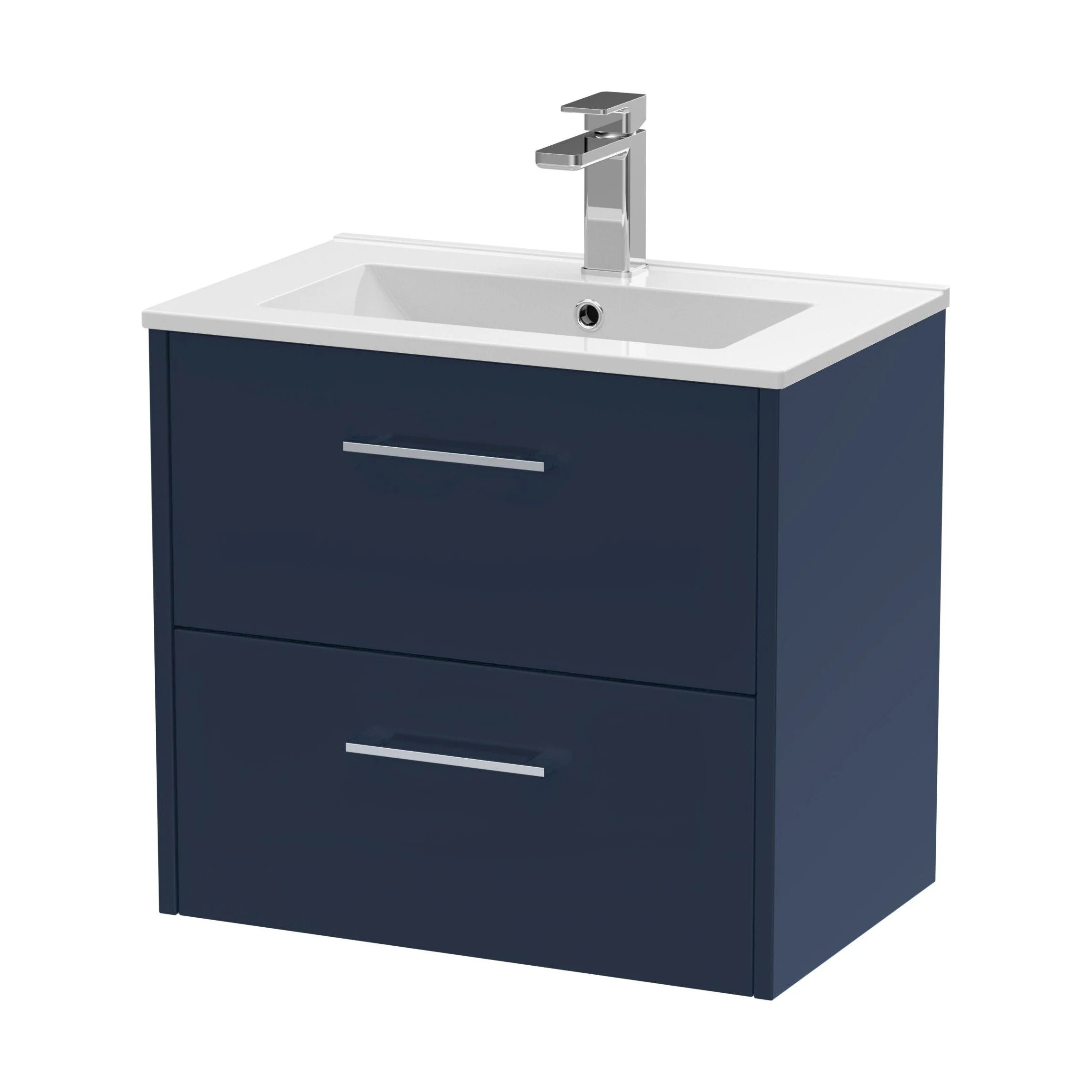 Winshill Contemporary 2 Drawer Wall Hung Vanity Unit with Minimalist Basin, Dark Blue, 600mm