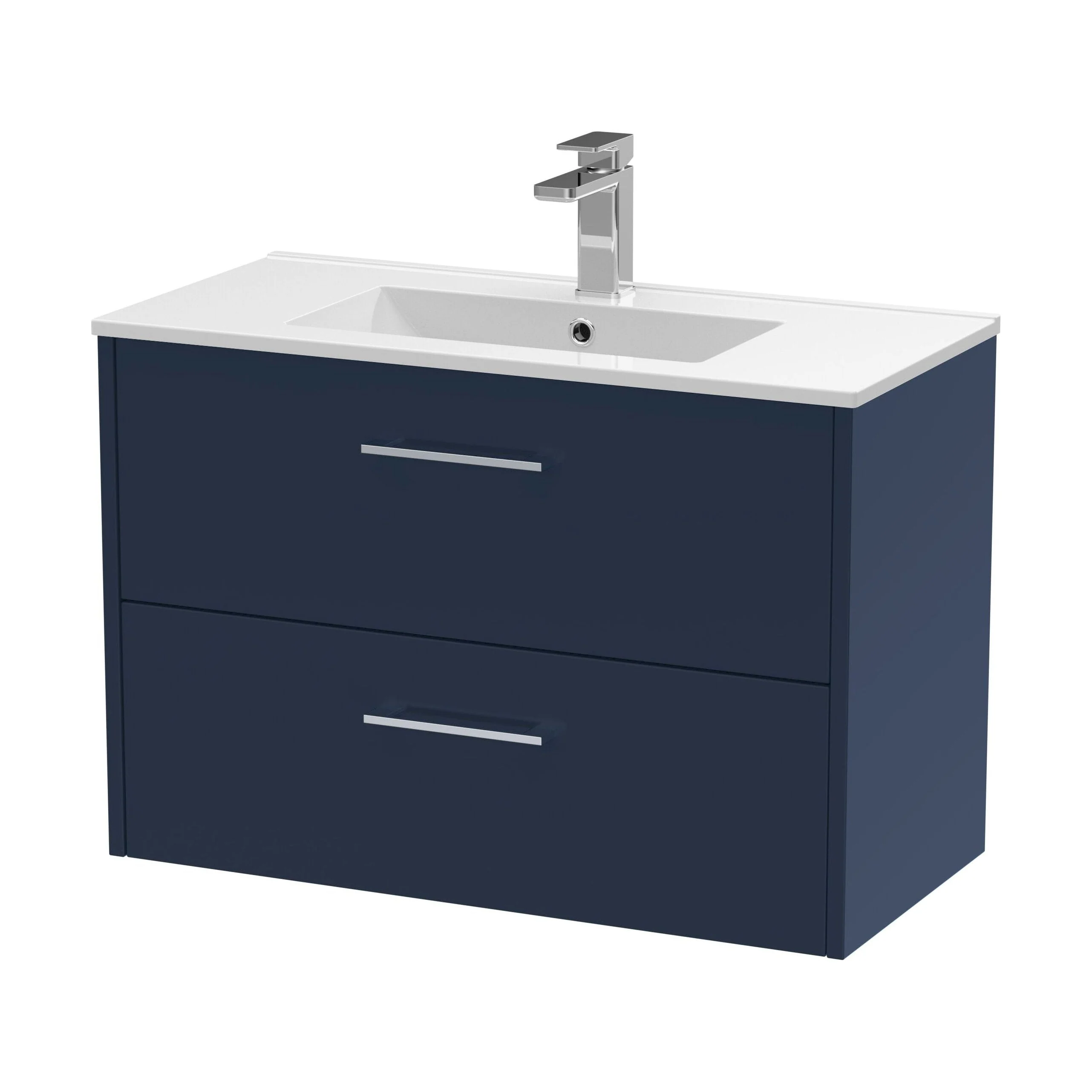 Winshill Contemporary 2 Drawer Wall Hung Vanity Unit with Minimalist Basin, Dark Blue, 800mm