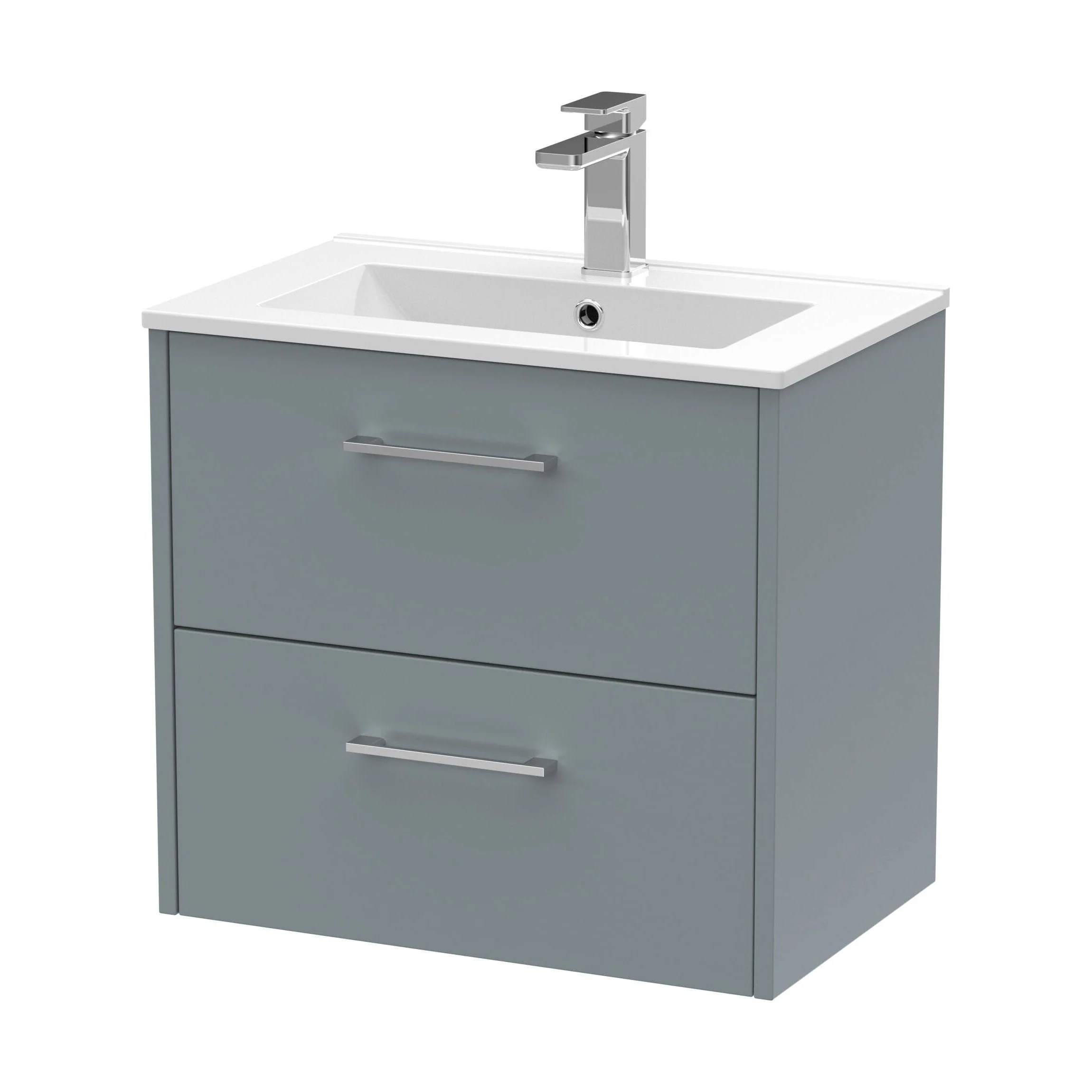 Winshill Contemporary 2 Drawer Wall Hung Vanity Unit with Minimalist Basin, Grey, 600mm
