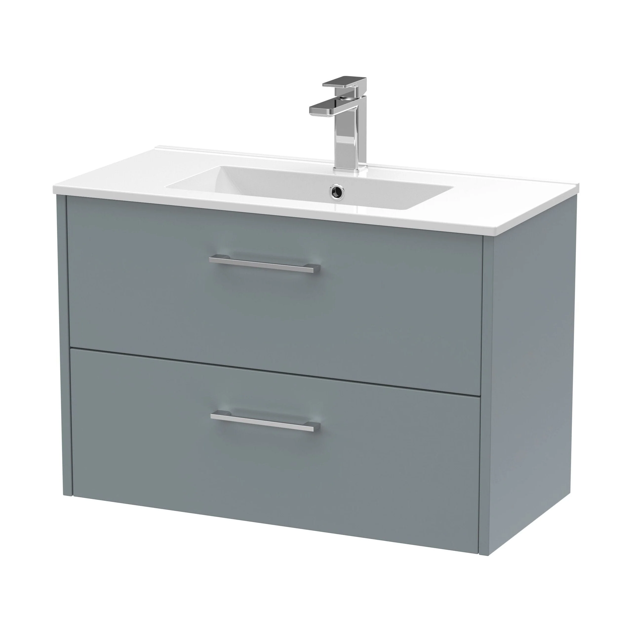 Winshill Contemporary 2 Drawer Wall Hung Vanity Unit with Minimalist Basin, Grey, 800mm
