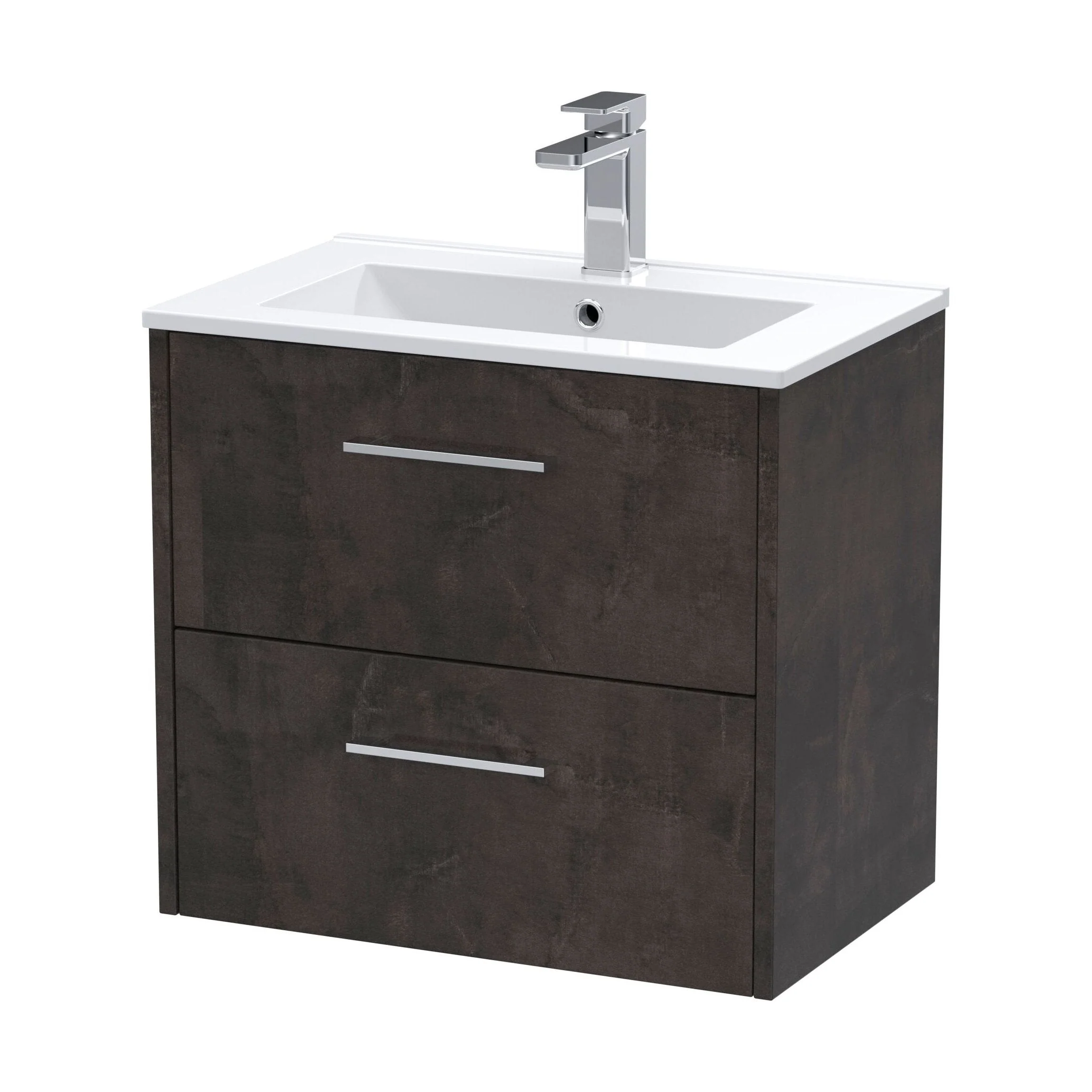 Winshill Contemporary 2 Drawer Wall Hung Vanity Unit with Minimalist Basin, Metallic Slate, 600mm