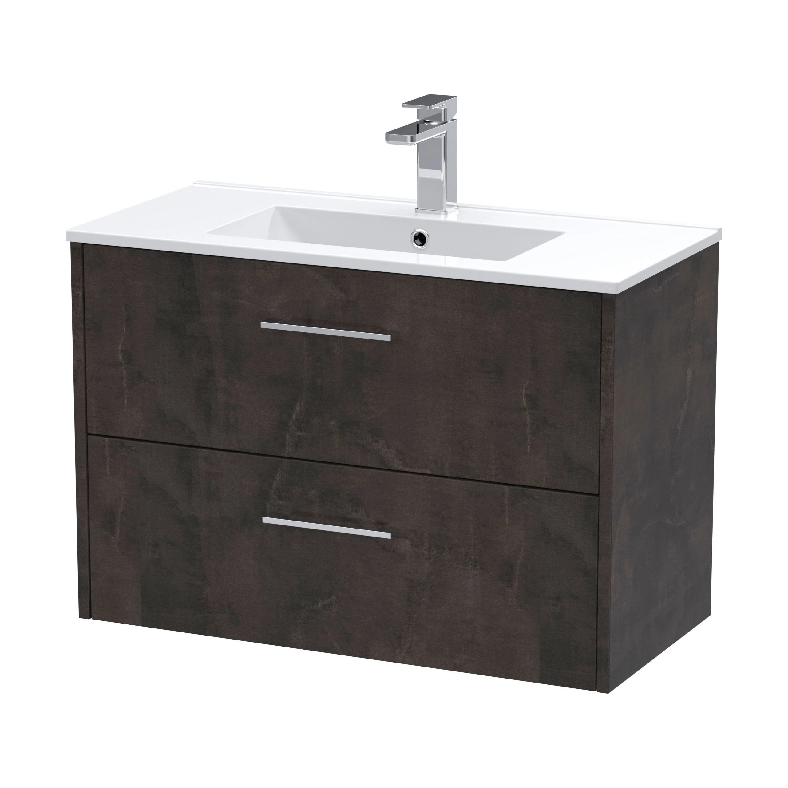 Winshill Contemporary 2 Drawer Wall Hung Vanity Unit with Minimalist Basin, Metallic Slate, 800mm