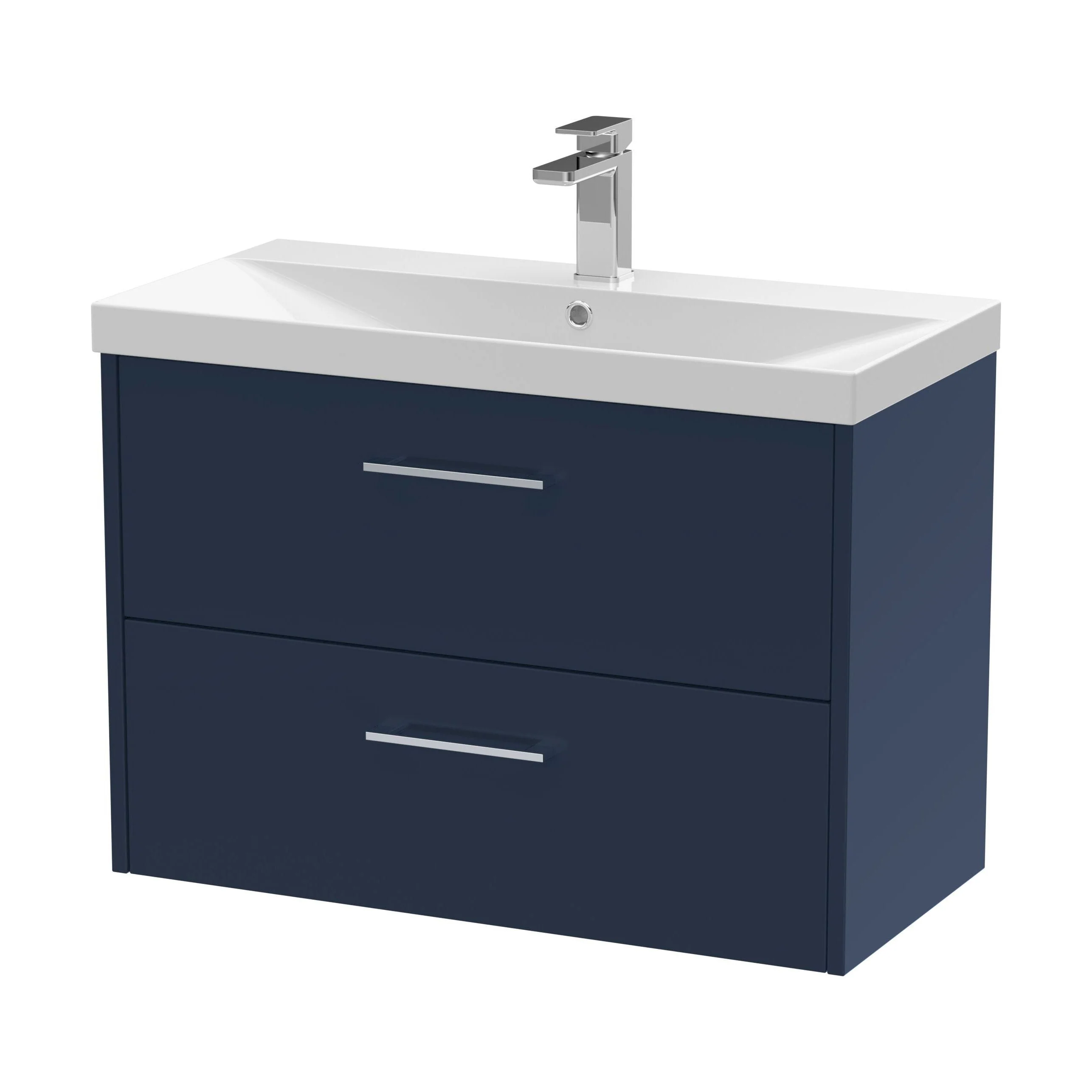 Winshill Contemporary 2 Drawer Wall Hung Vanity Unit with Thin Edge Basin, Dark Blue, 800mm