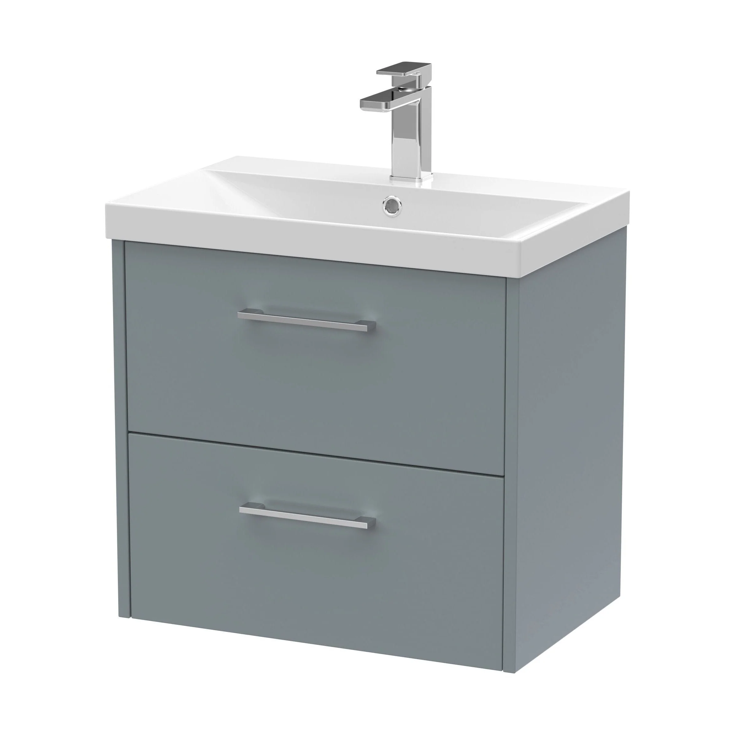 Winshill Contemporary 2 Drawer Wall Hung Vanity Unit with Thin Edge Basin, Grey, 600mm