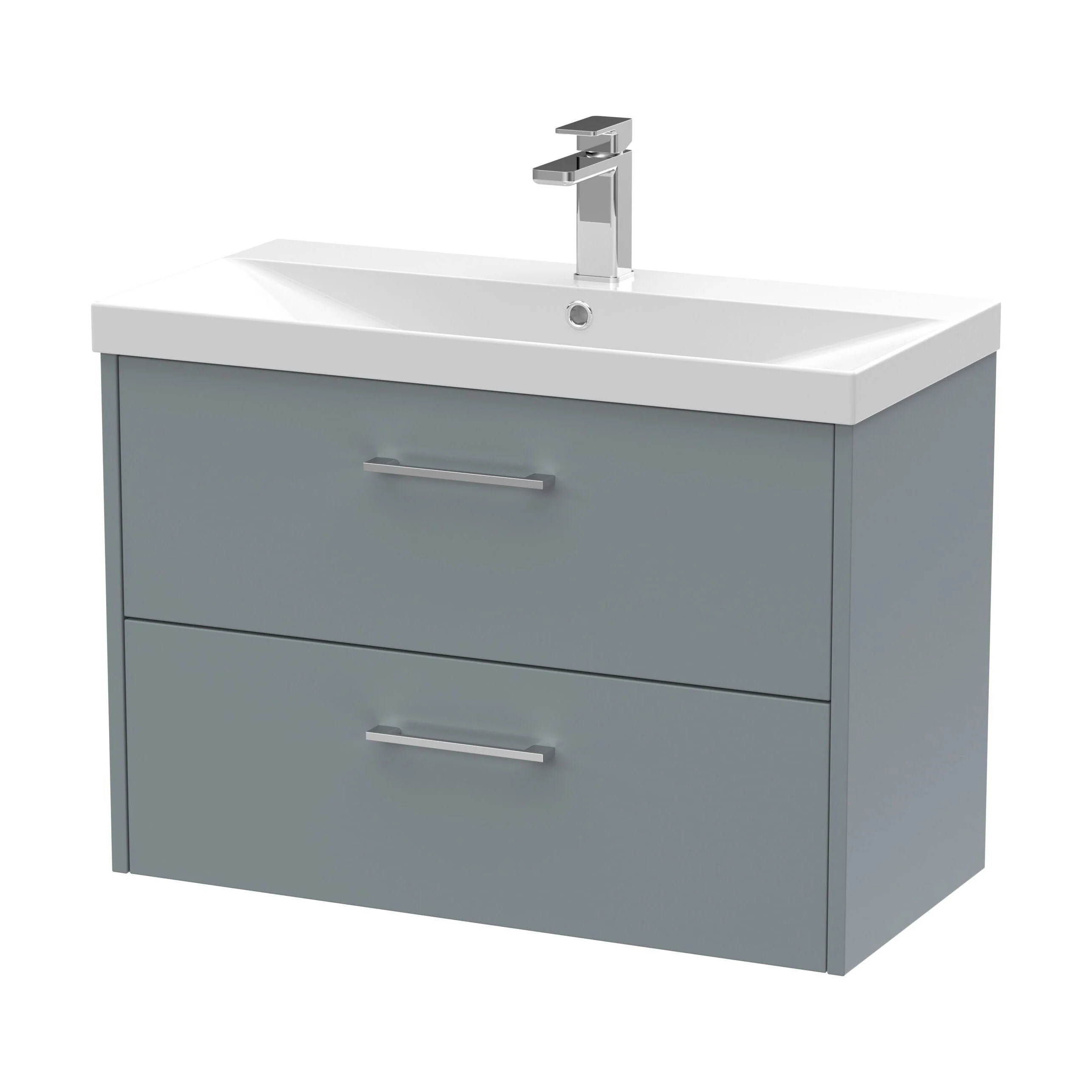 Winshill Contemporary 2 Drawer Wall Hung Vanity Unit with Thin Edge Basin, Grey, 800mm
