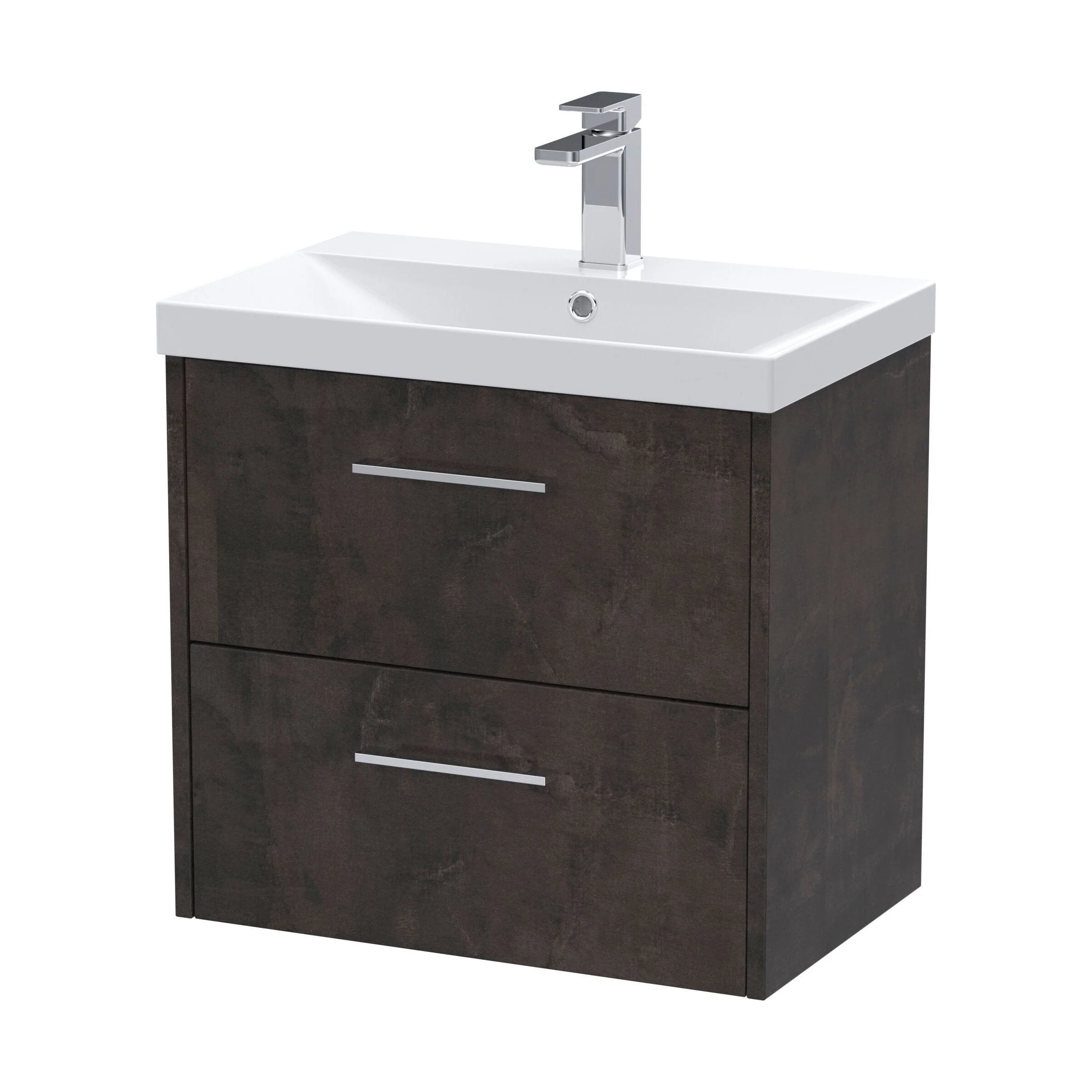 Winshill Contemporary 2 Drawer Wall Hung Vanity Unit with Thin Edge Basin, Metallic Slate, 600mm