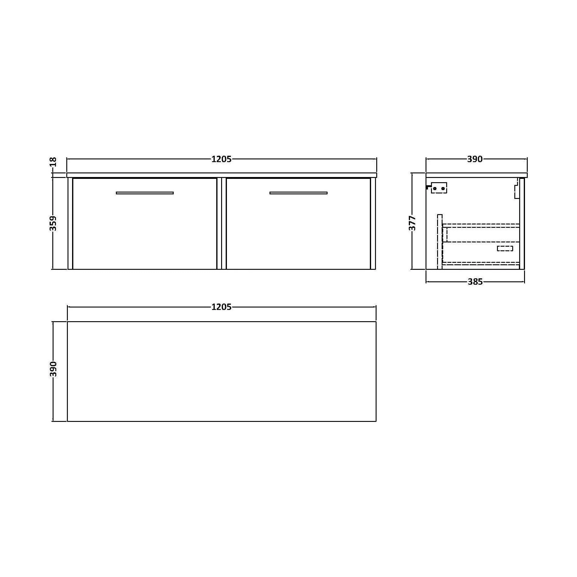 Winshill Contemporary 2 Drawer Wall Hung Vanity Unit with Worktop, 1200mm - Image 2