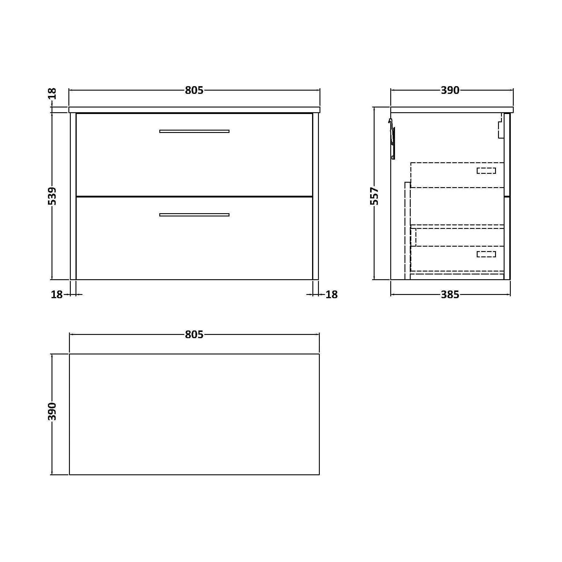 Winshill Contemporary 2 Drawer Wall Hung Vanity Unit with Worktop, Grey, 800mm - Image 2