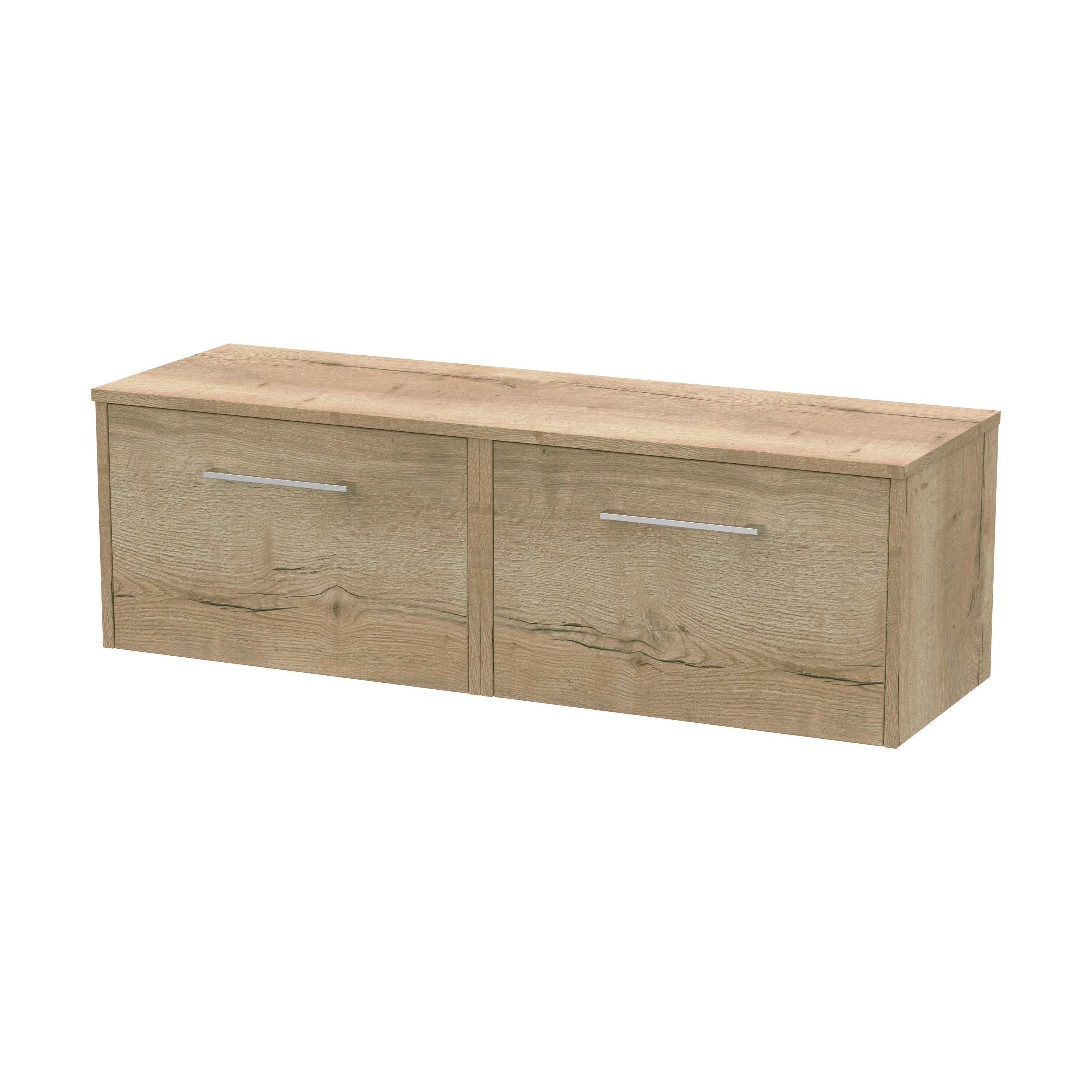 Winshill Contemporary 2 Drawer Wall Hung Vanity Unit with Worktop, Light Oak, 1200mm