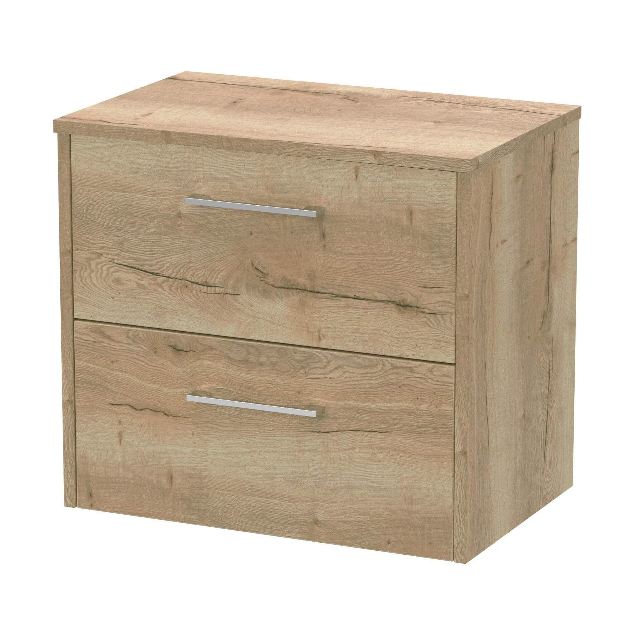 Winshill Contemporary 2 Drawer Wall Hung Vanity Unit with Worktop, Light Oak, 600mm