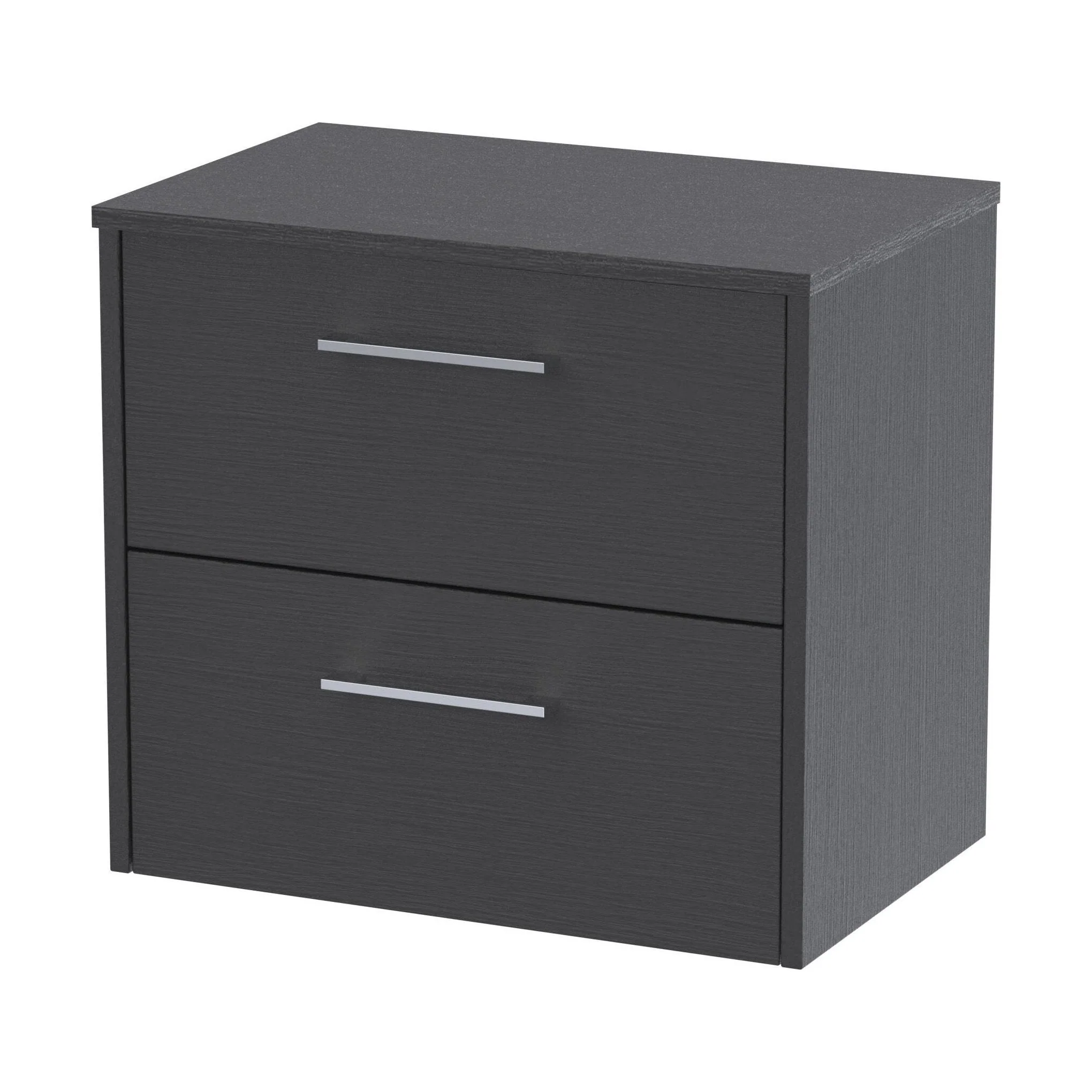 Winshill Contemporary 2 Drawer Wall Hung Vanity Unit with Worktop, Woodgrain Dark Grey, 600mm