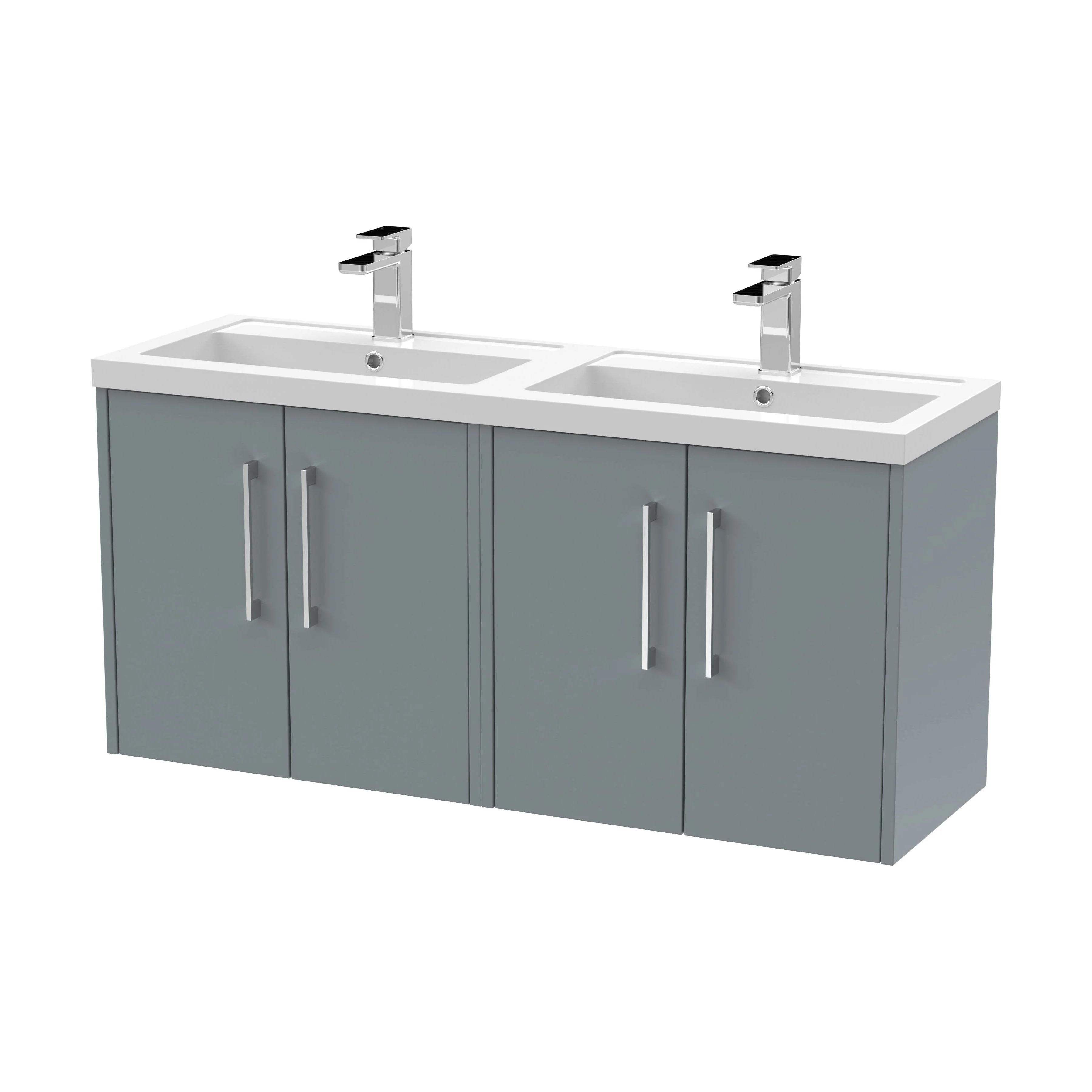 Winshill Contemporary 4 Door Wall Hung Vanity Unit with Double Basin, Grey, 1200mm