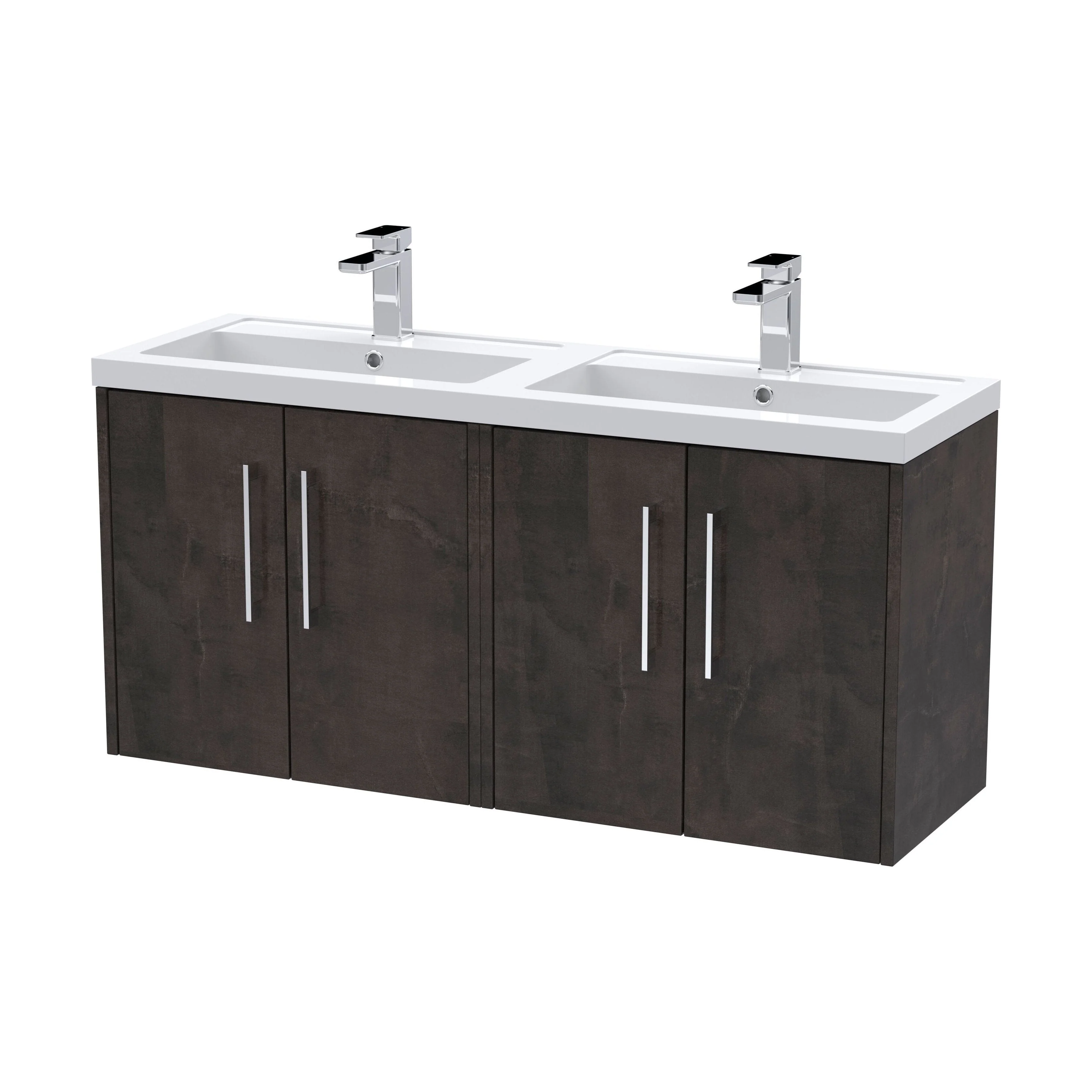 Winshill Contemporary 4 Door Wall Hung Vanity Unit with Double Basin, Metallic Slate, 1200mm