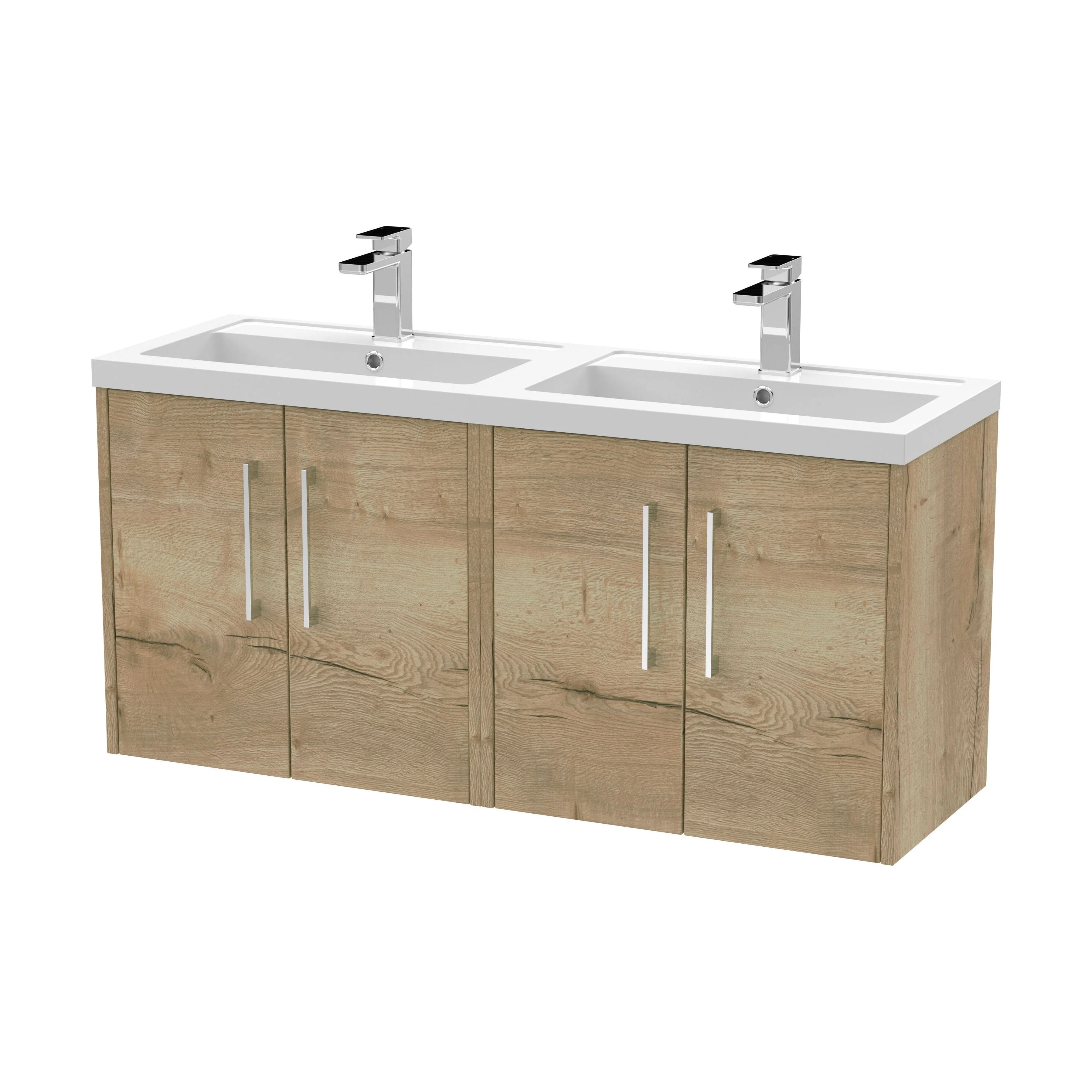 Winshill Contemporary 4 Door Wall Hung Vanity Unit with Thin Edge Basin, Light Oak, 1200mm